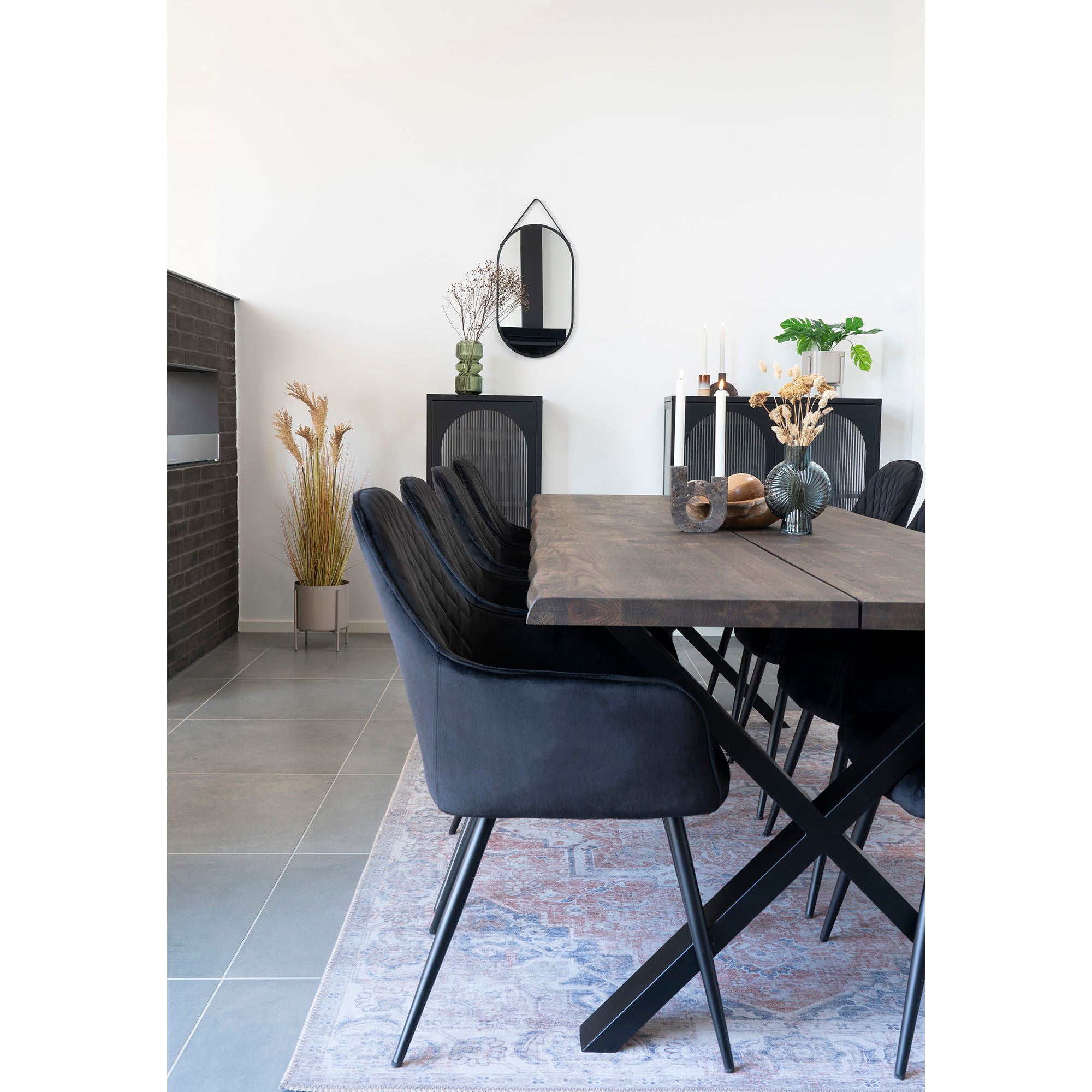 Harbo Esszimmerstuhl 2er Set – Samt, schwarz, schwarze Beine, 65 × 57 × 87 cm