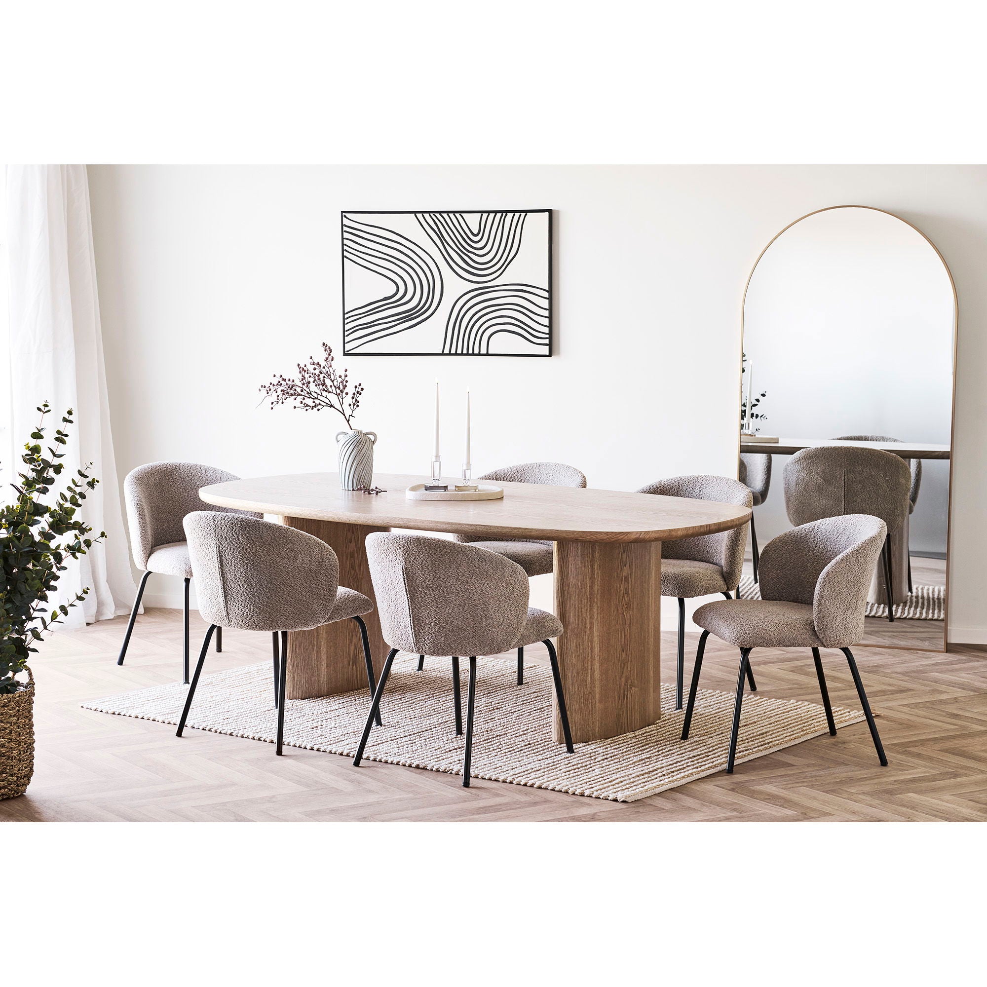 Safira Esszimmerstuhl 2er Set – Bouclé-Stuhl in Beige mit schwarzen Beinen, 56×58×79 cm