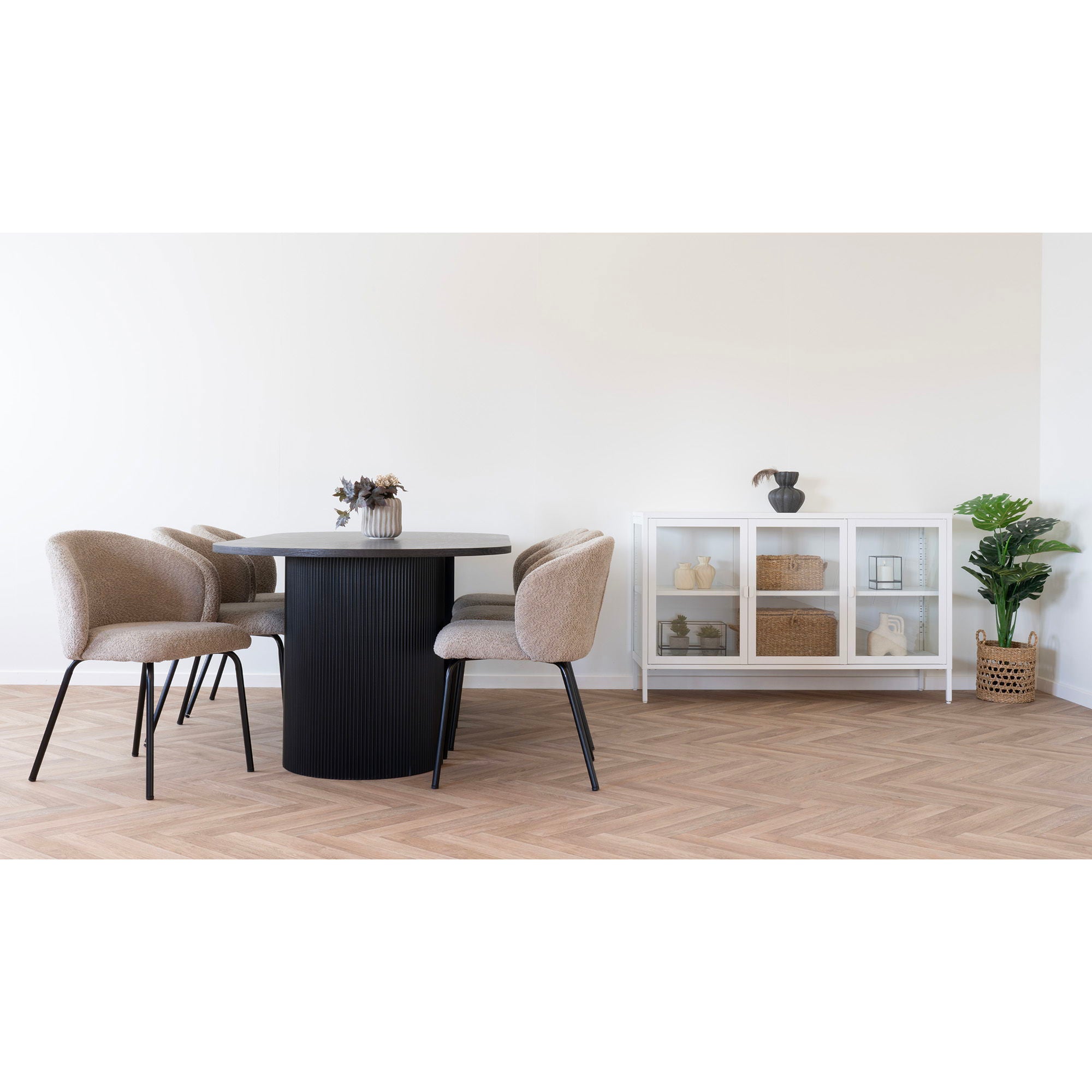 Safira Esszimmerstuhl 2er Set – Bouclé-Stuhl in Beige mit schwarzen Beinen, 56×58×79 cm