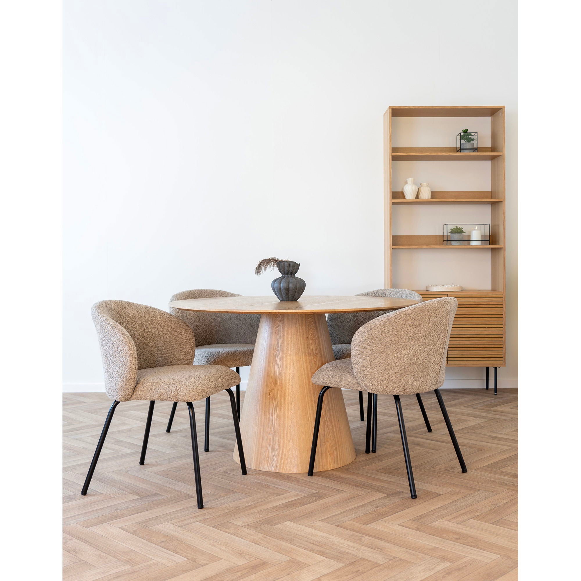 Safira Esszimmerstuhl 2er Set – Bouclé-Stuhl in Beige mit schwarzen Beinen, 56×58×79 cm