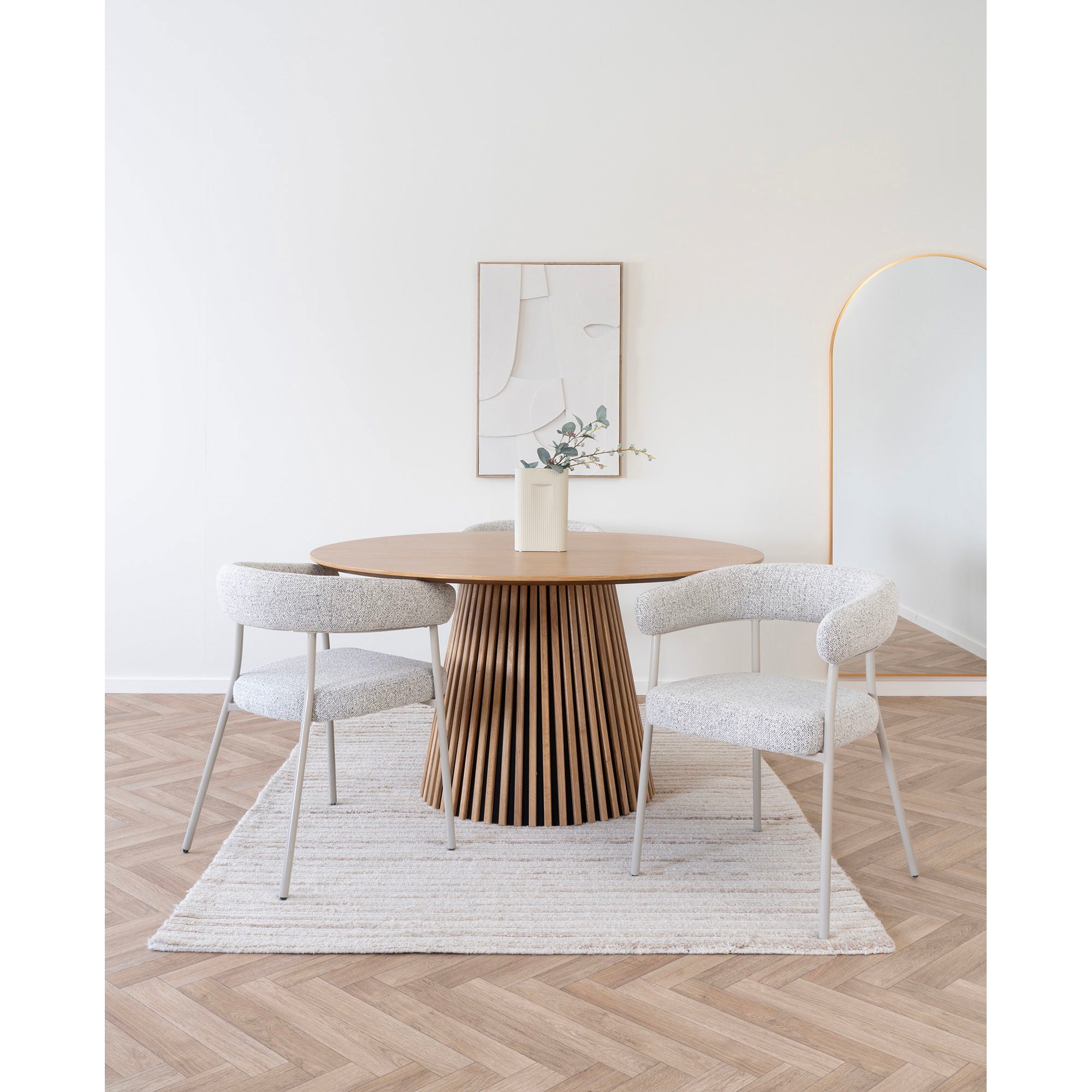 Trivio Esszimmerstuhl 2er Set – Designstuhl mit Bouclébezug in Sand und grauen Beinen, 57,5×56×77 cm