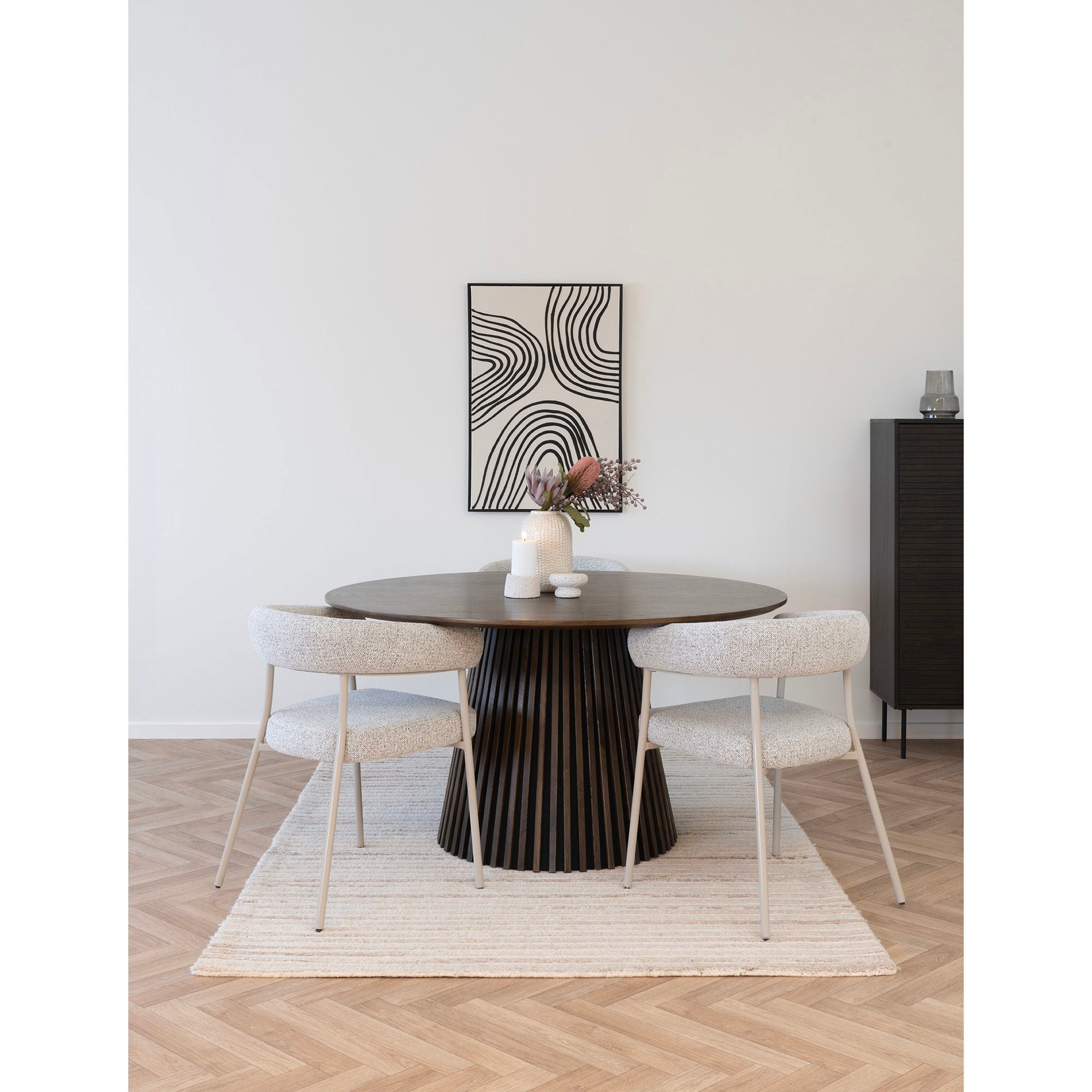 Trivio Esszimmerstuhl 2er Set – Designstuhl mit Bouclébezug in Sand und grauen Beinen, 57,5×56×77 cm