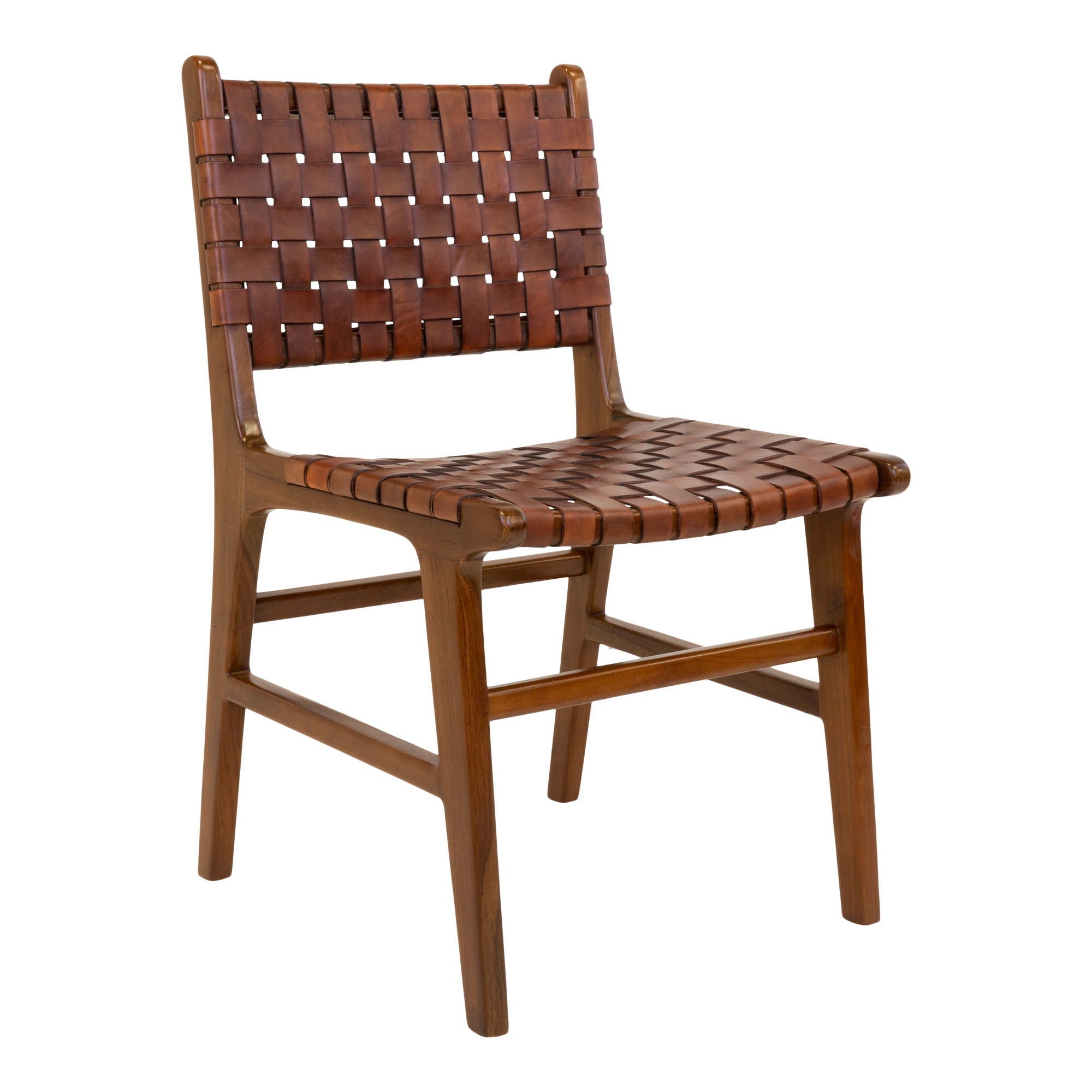 Perugia Esszimmerstuhl 2er Set – Stuhl aus Teakholz mit Ledergurtgeflecht, 51×53×87 cm