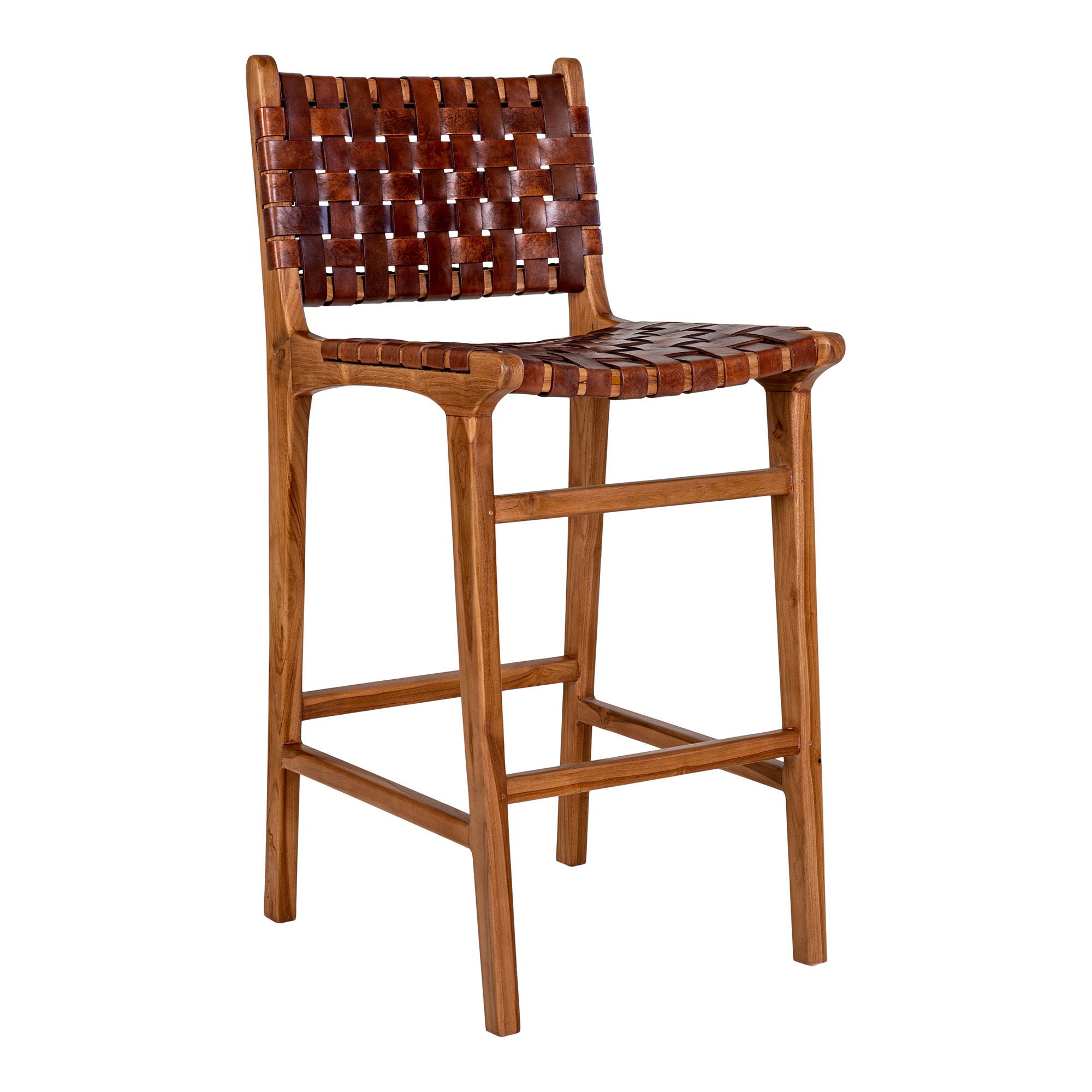 Perugia – Hocker mit geflochtener Lederbespannung und Gestell aus Teakholz, 46×45,5×95 cm
