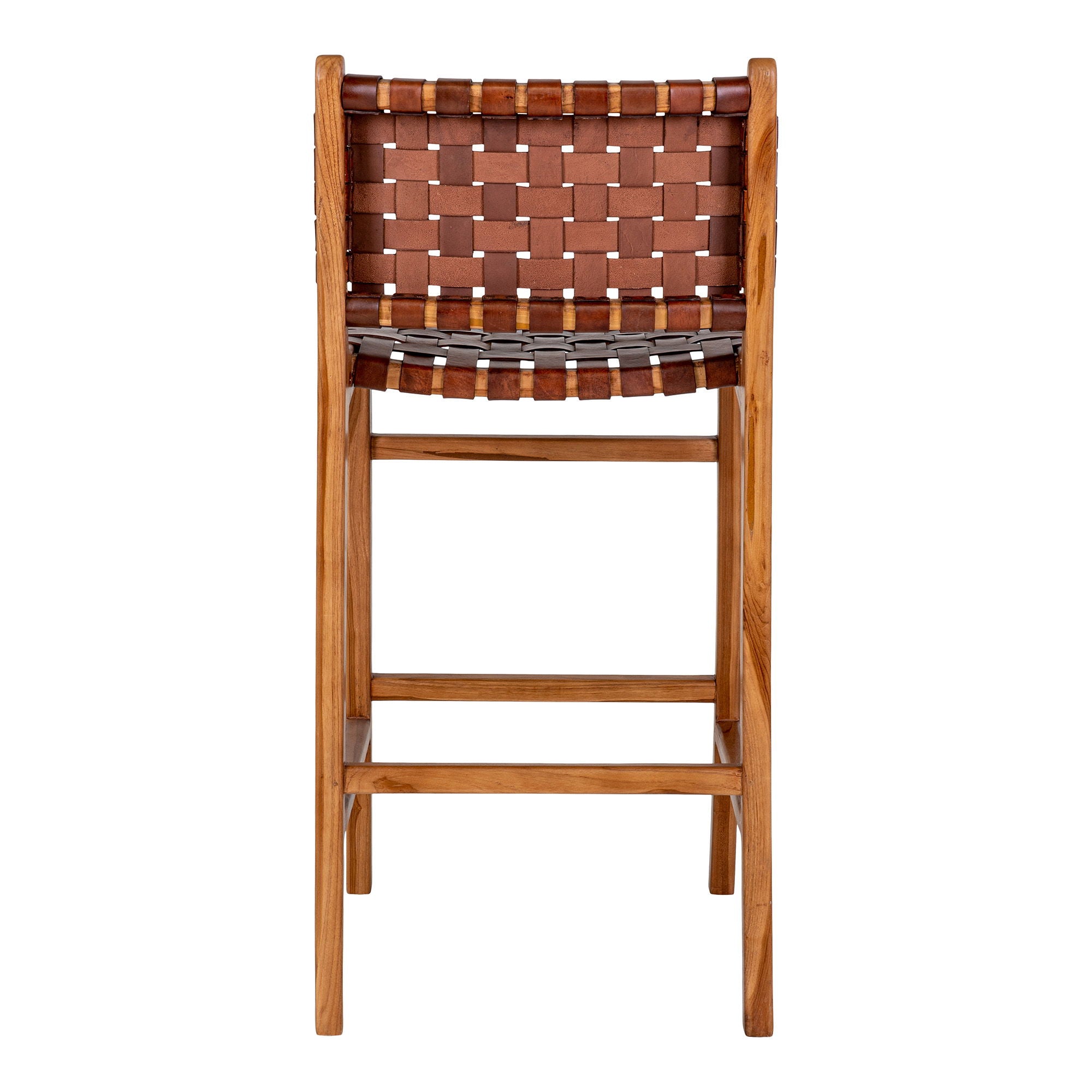 Perugia – Hocker mit geflochtener Lederbespannung und Gestell aus Teakholz, 46×45,5×95 cm