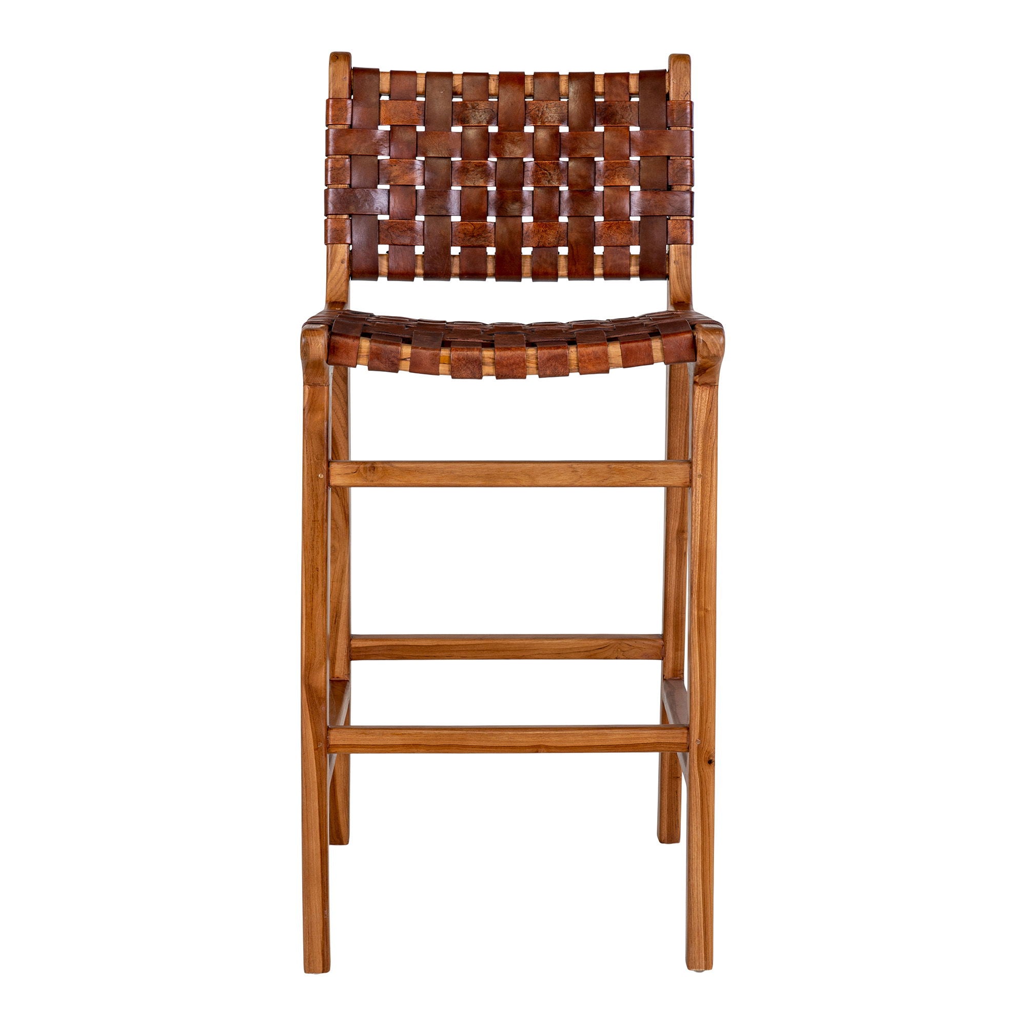 Perugia – Hocker mit geflochtener Lederbespannung und Gestell aus Teakholz, 46×45,5×95 cm