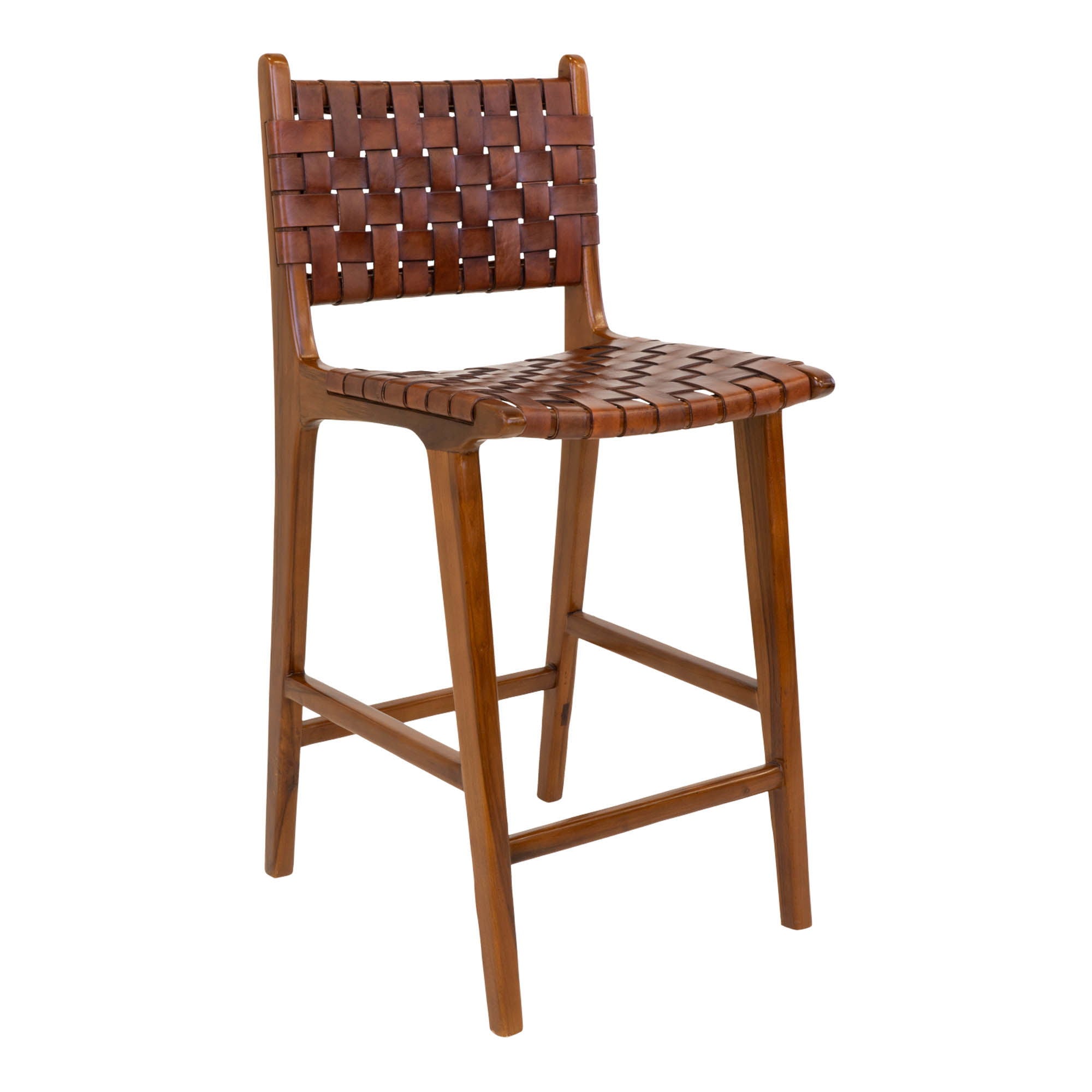 Perugia – Hocker mit geflochtener Lederbespannung und Gestell aus Teakholz, 46×45,5×95 cm