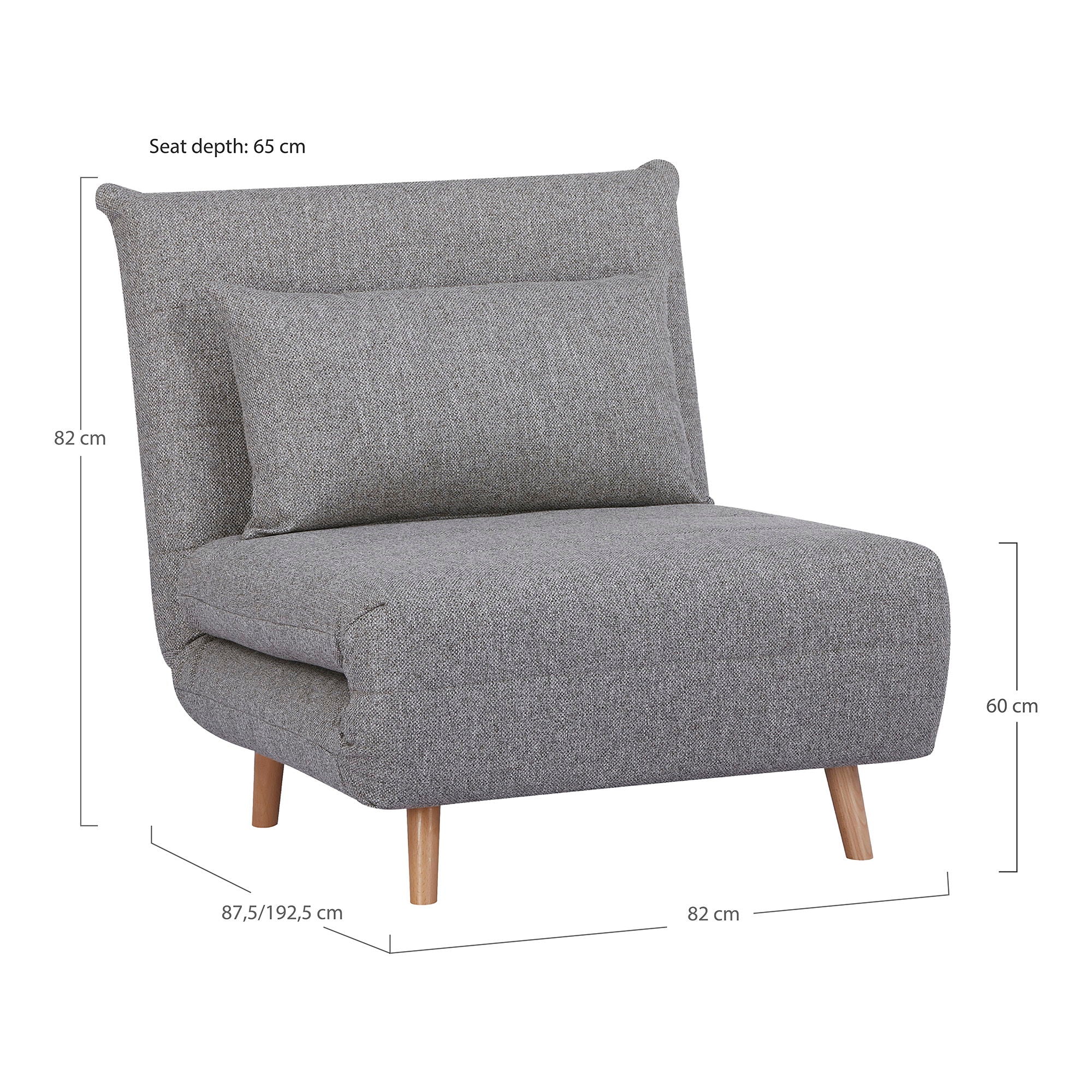 Marlow Schlafsessel – Schlafsessel, grau, naturfarbene Beine, 87,5/192,5×82×26/82 cm