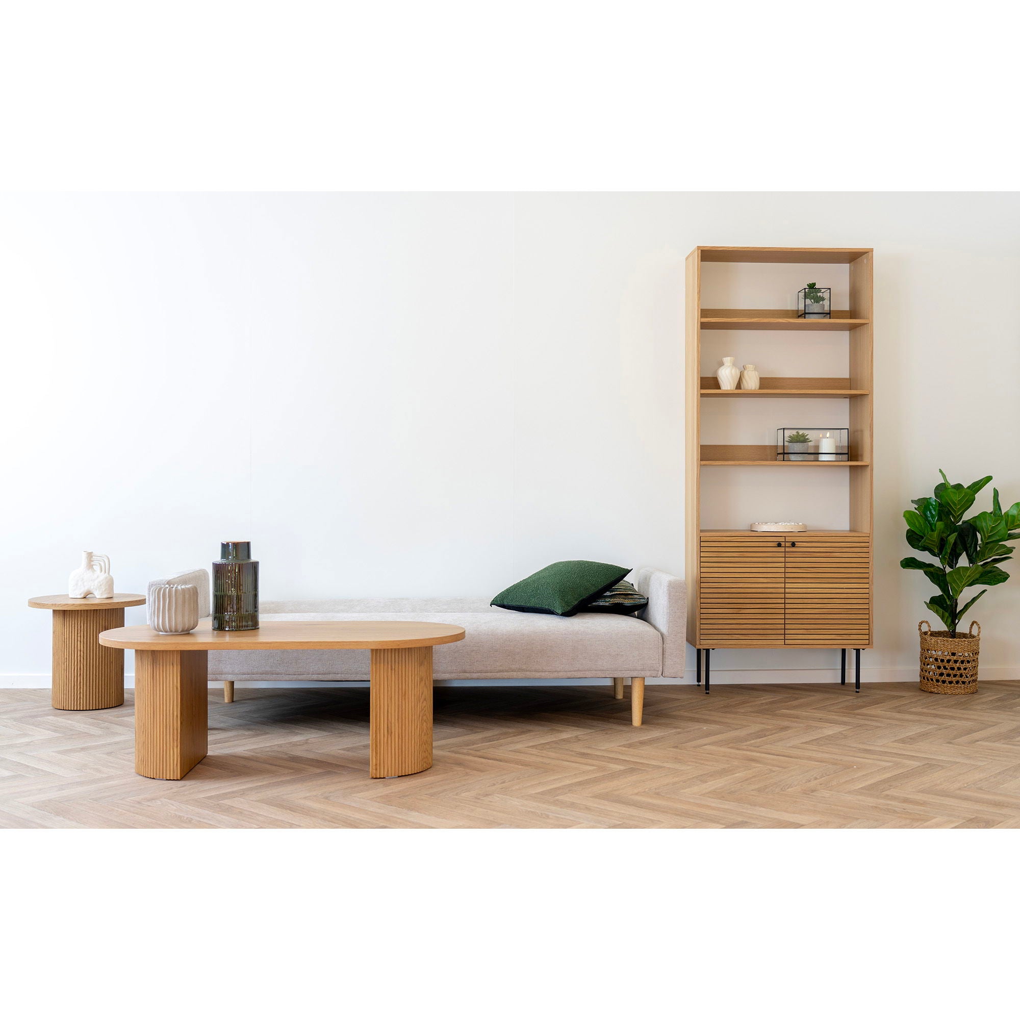 Kells – Schlafsofa, dark sand, natürliche Holzbeine, 208 × 78–102 × 78 cm
