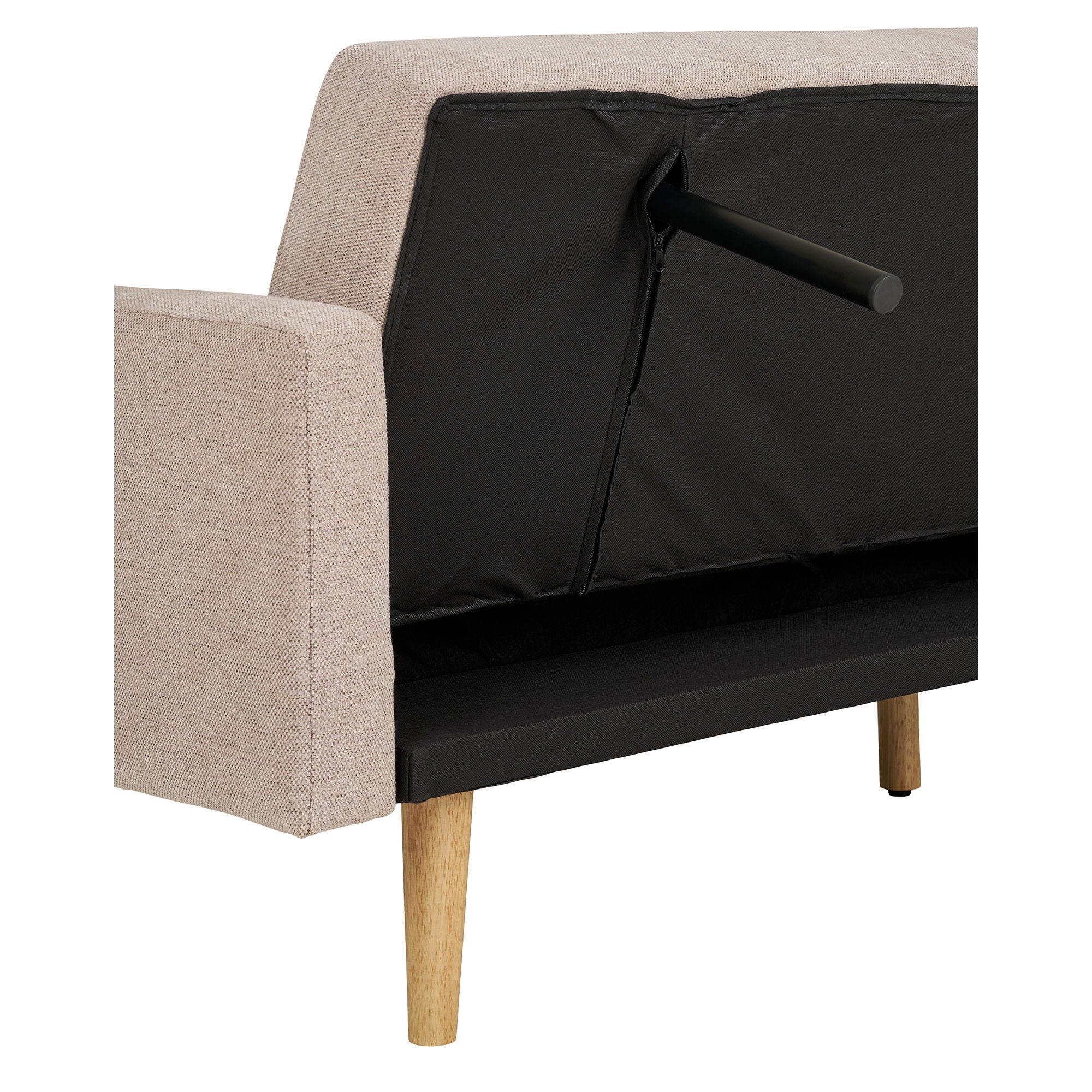 Kells – Schlafsofa, dark sand, natürliche Holzbeine, 208 × 78–102 × 78 cm