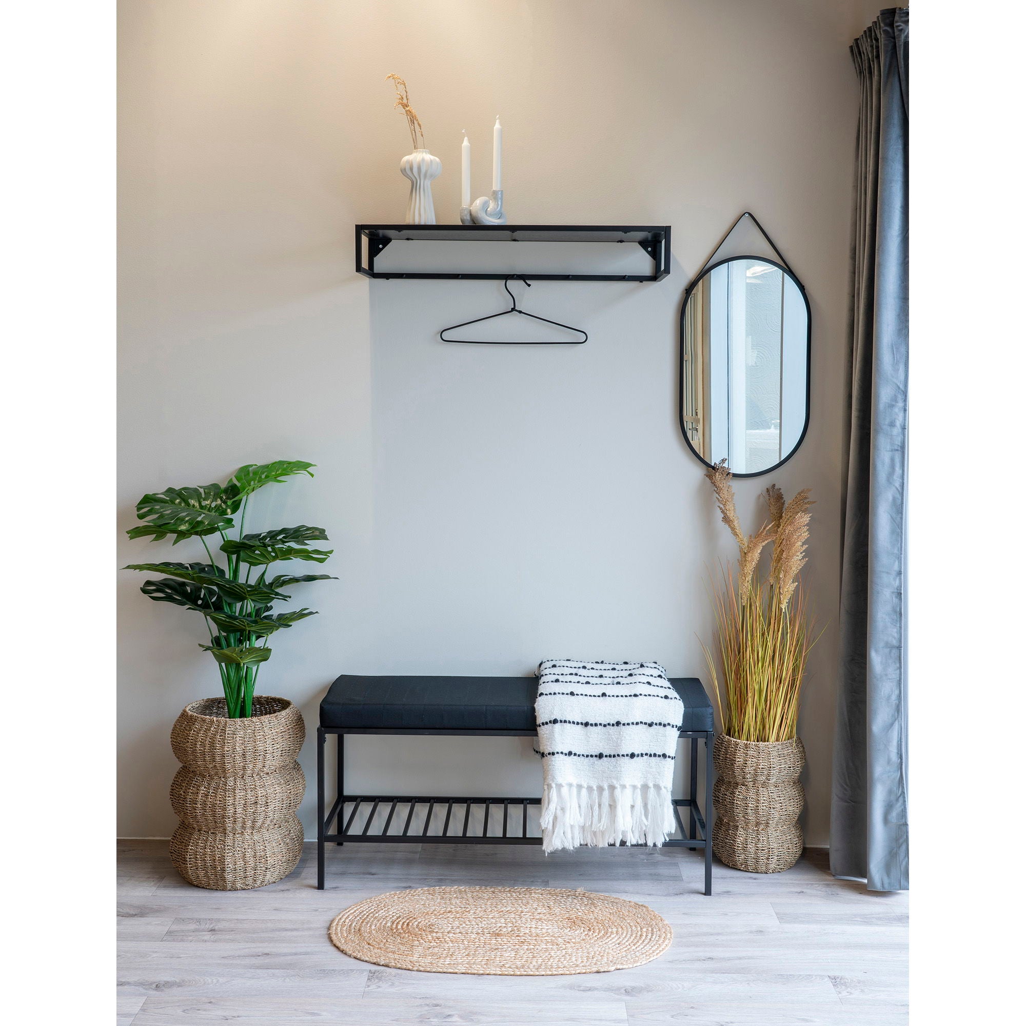 Vita – Sitzbank mit Polster und Ablage, Schwarz, 100×36×48,5 cm