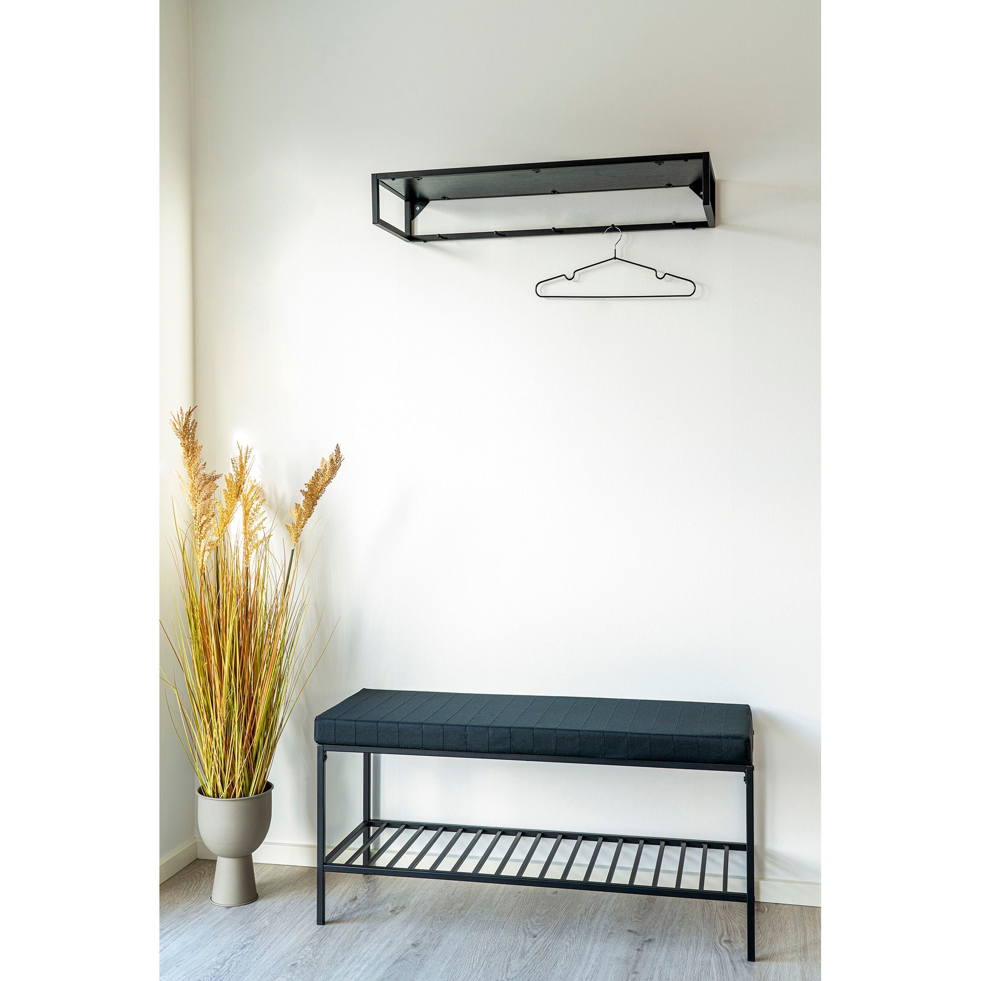Vita – Sitzbank mit Polster und Ablage, Schwarz, 100×36×48,5 cm
