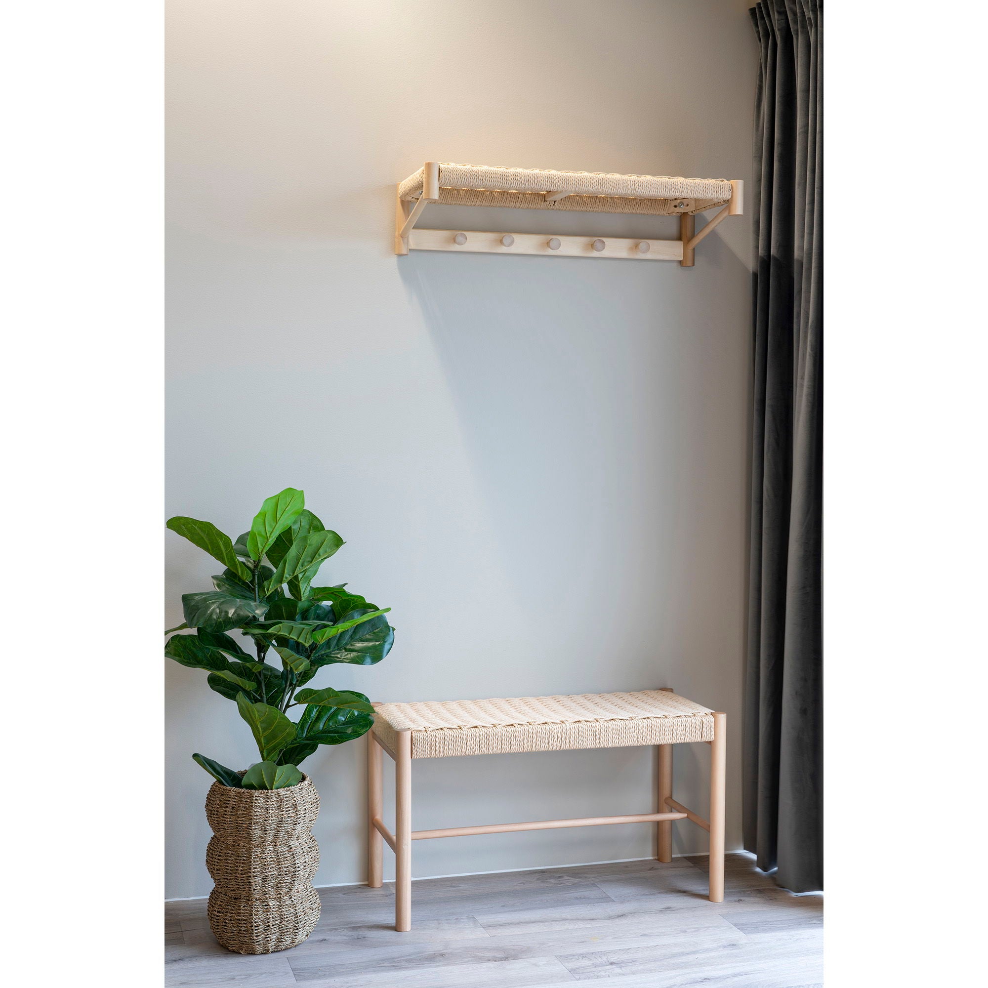 Abano – Sitzbank mit Geflechtsitz, Pappelholz natur, 80×35×45 cm