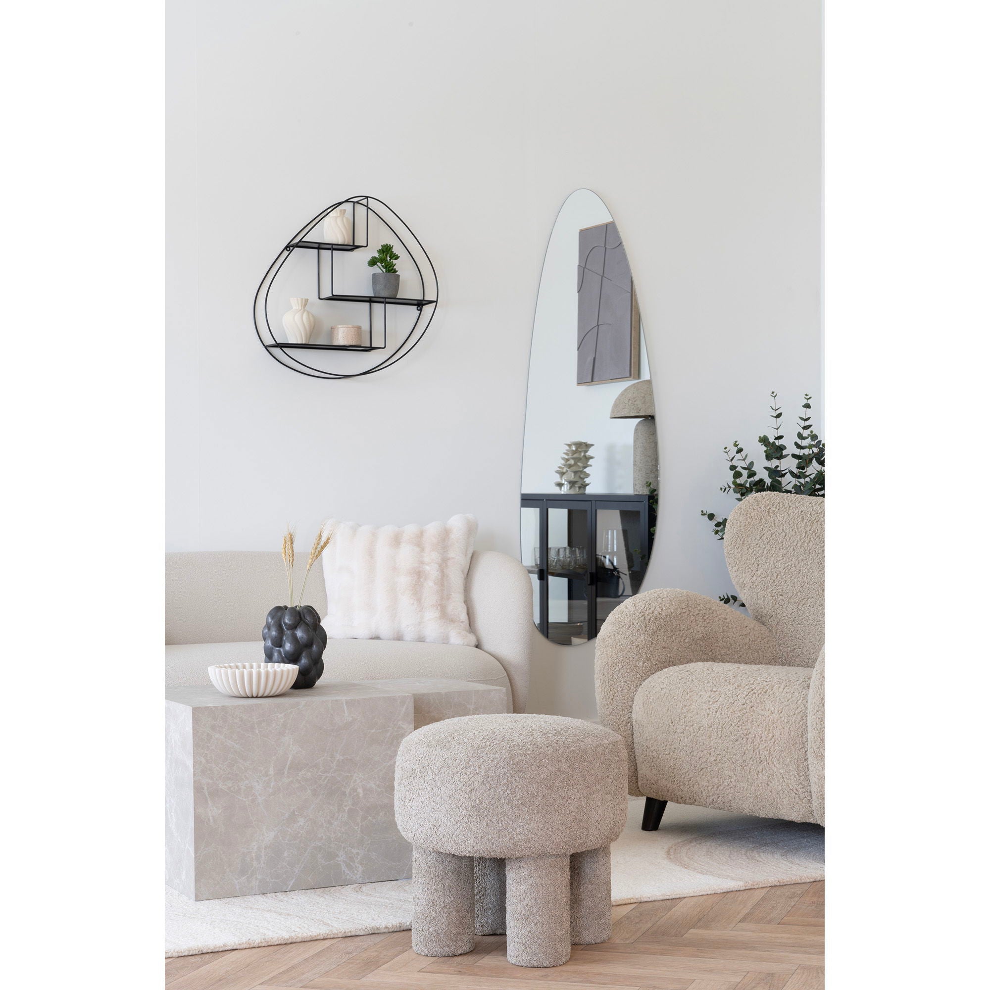 Canberra – Hocker in Hellgrau, gepolstert, Ø43×43 cm