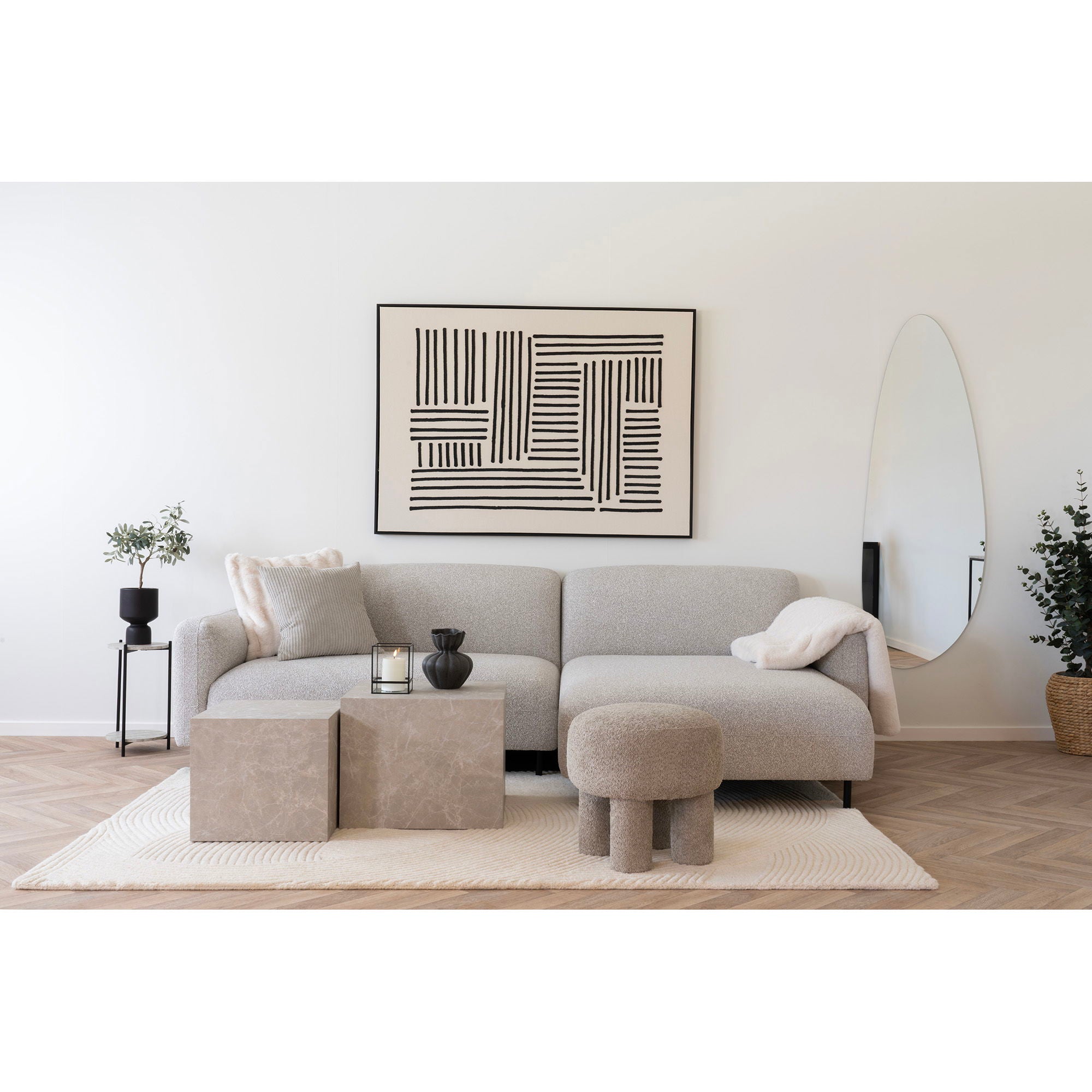 Canberra – Hocker in Hellgrau, gepolstert, Ø43×43 cm