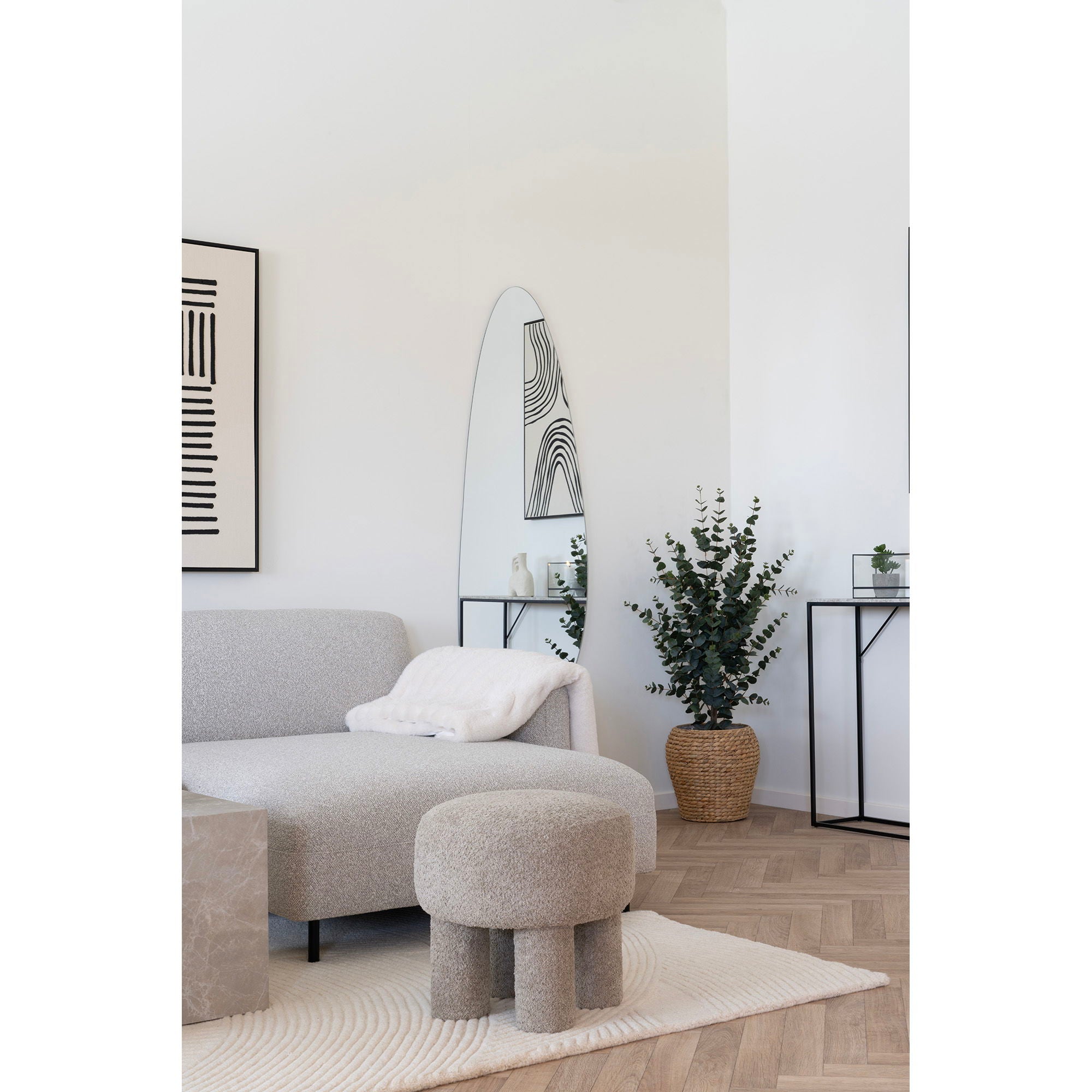 Canberra – Hocker in Hellgrau, gepolstert, Ø43×43 cm