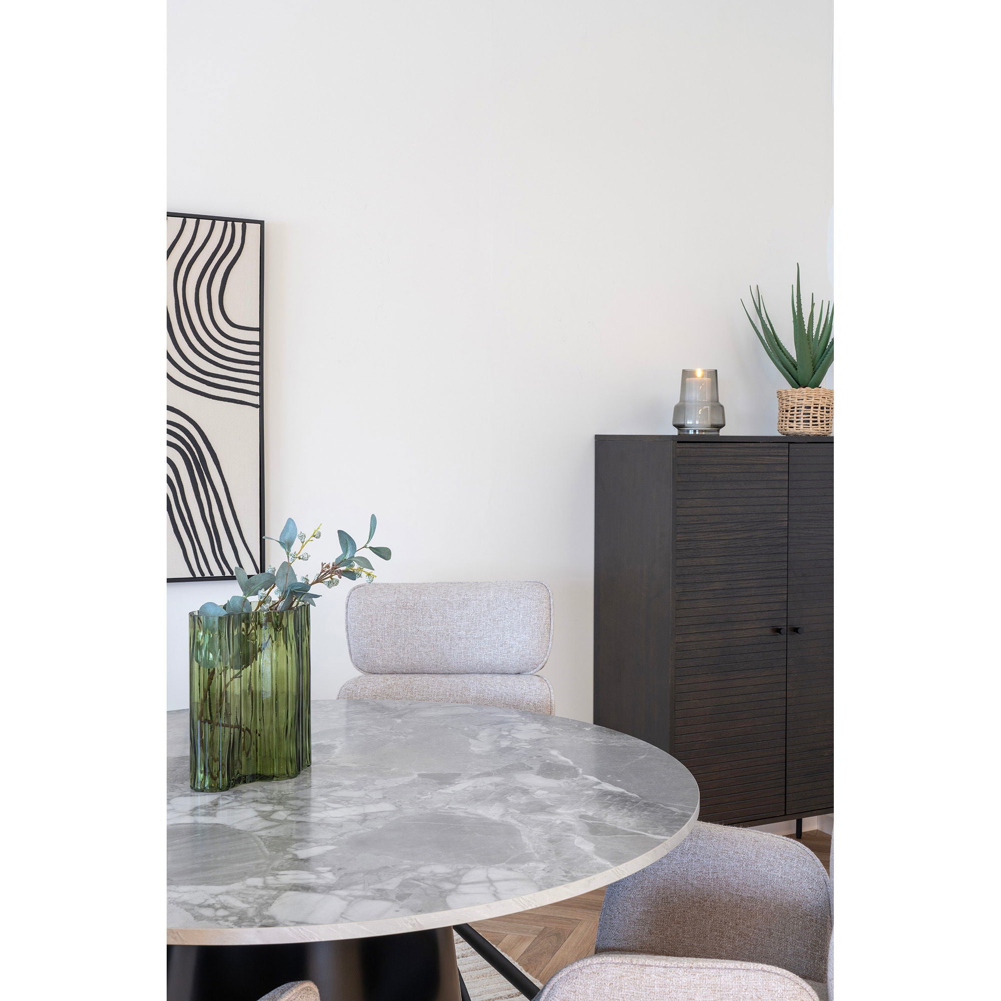 Brito – Runder Esstisch in Marmoroptik, Melamin & Stahl, Grau/Schwarz, Ø120 × 75 cm