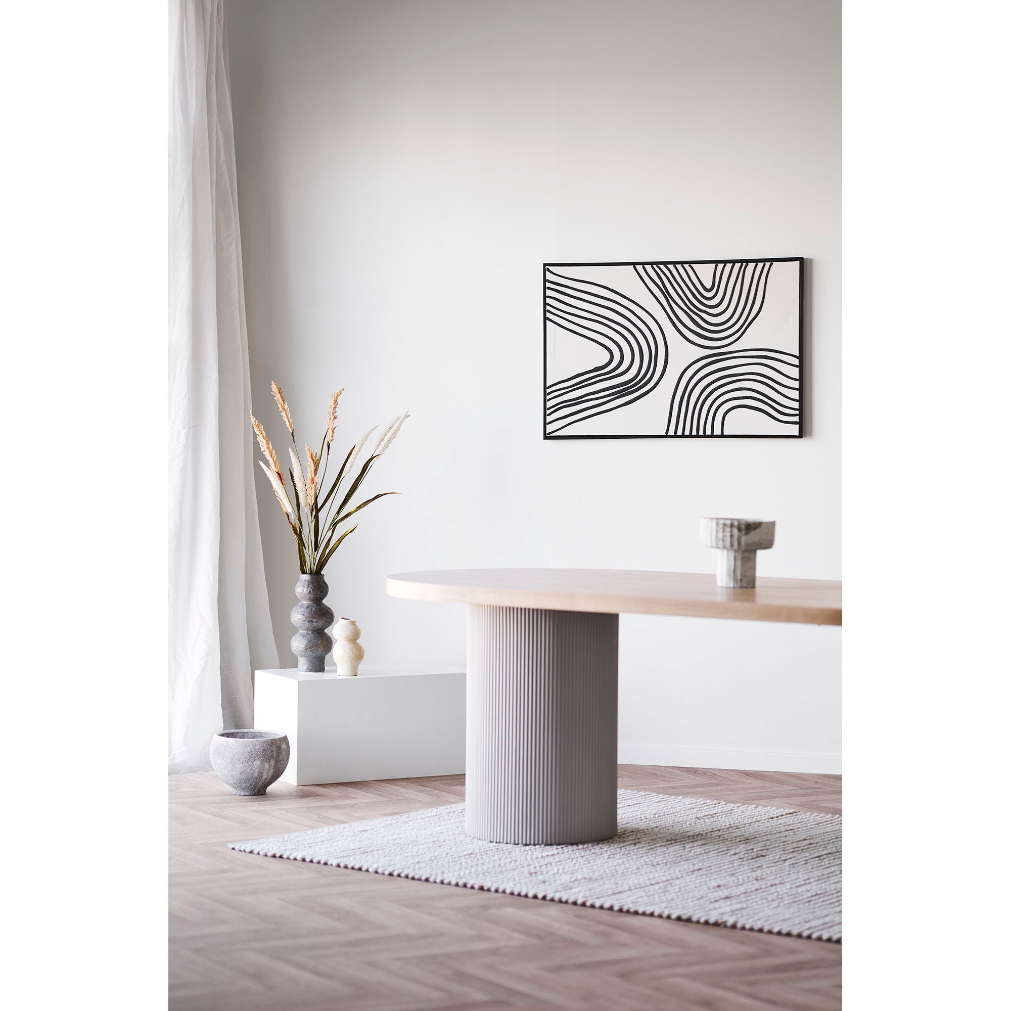 Solva – Ovaler Esstisch, Eschefurnier & MDF, Natur/Sand, 220 × 100 × 75 cm