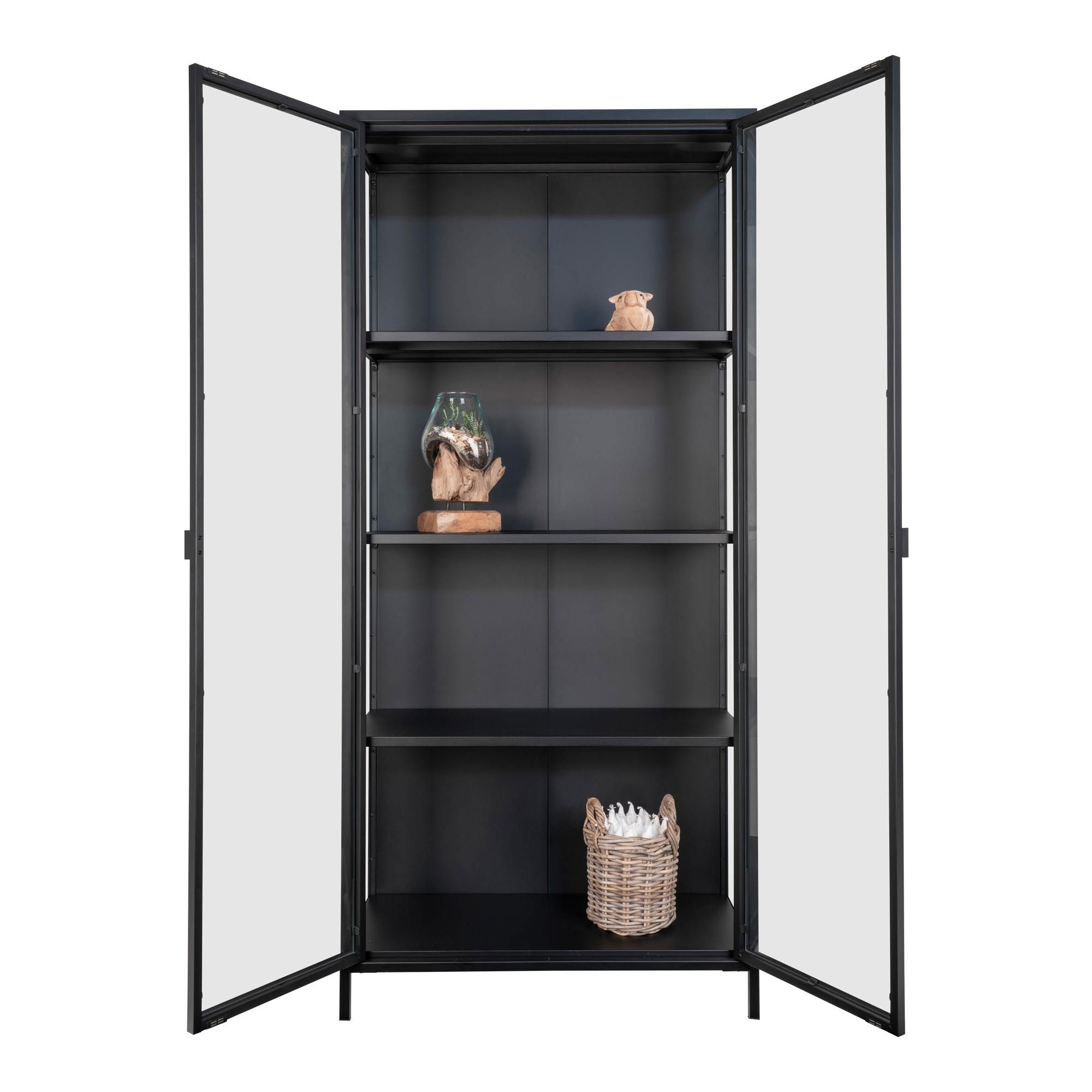 Brisbane – Vitrine mit 2 Glastüren, Stahl & Glas, Schwarz, 80 × 35 × 175 cm