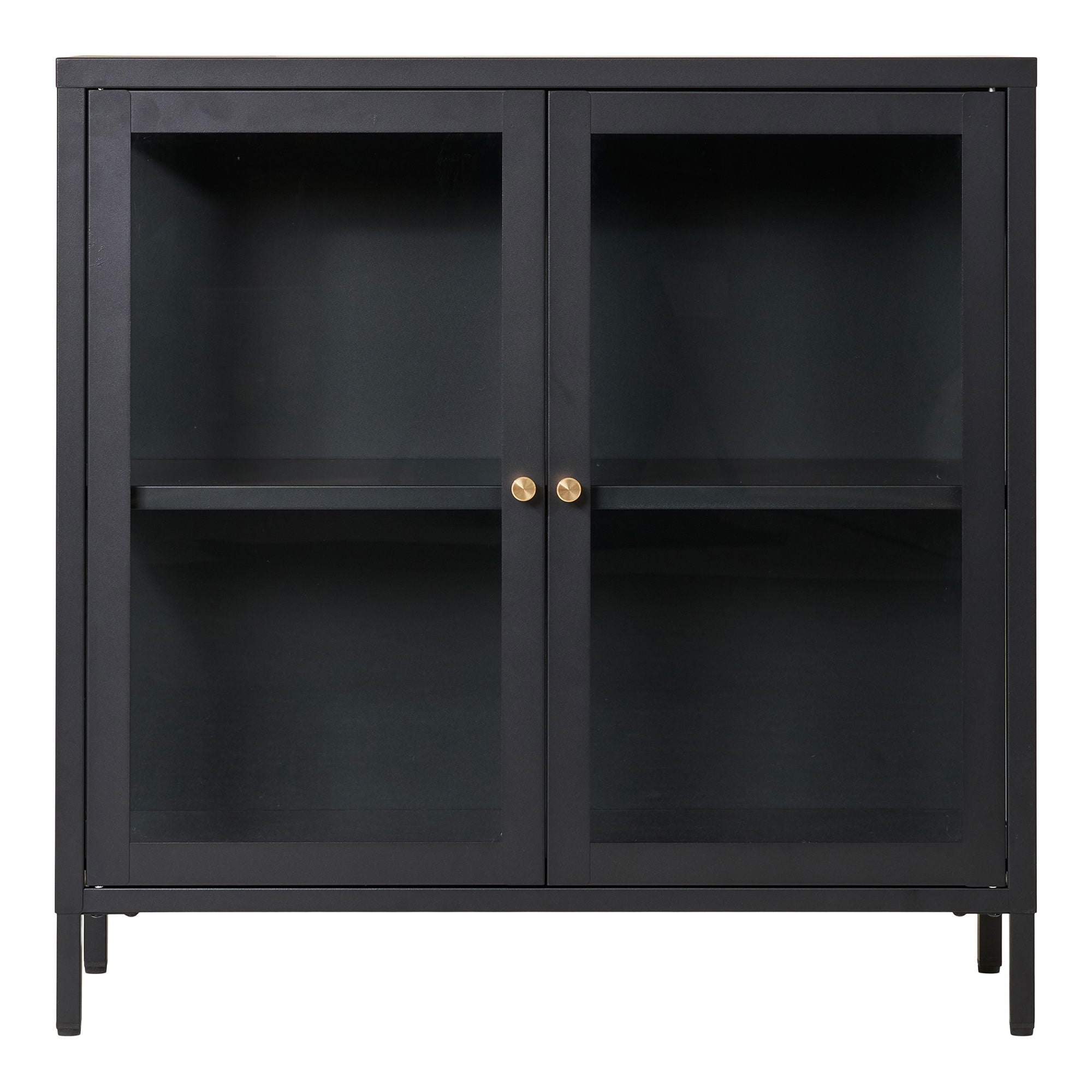 Dalby Cabinet – Kommode mit Glastüren, Stahl & Glas, 80 × 35 × 80 cm