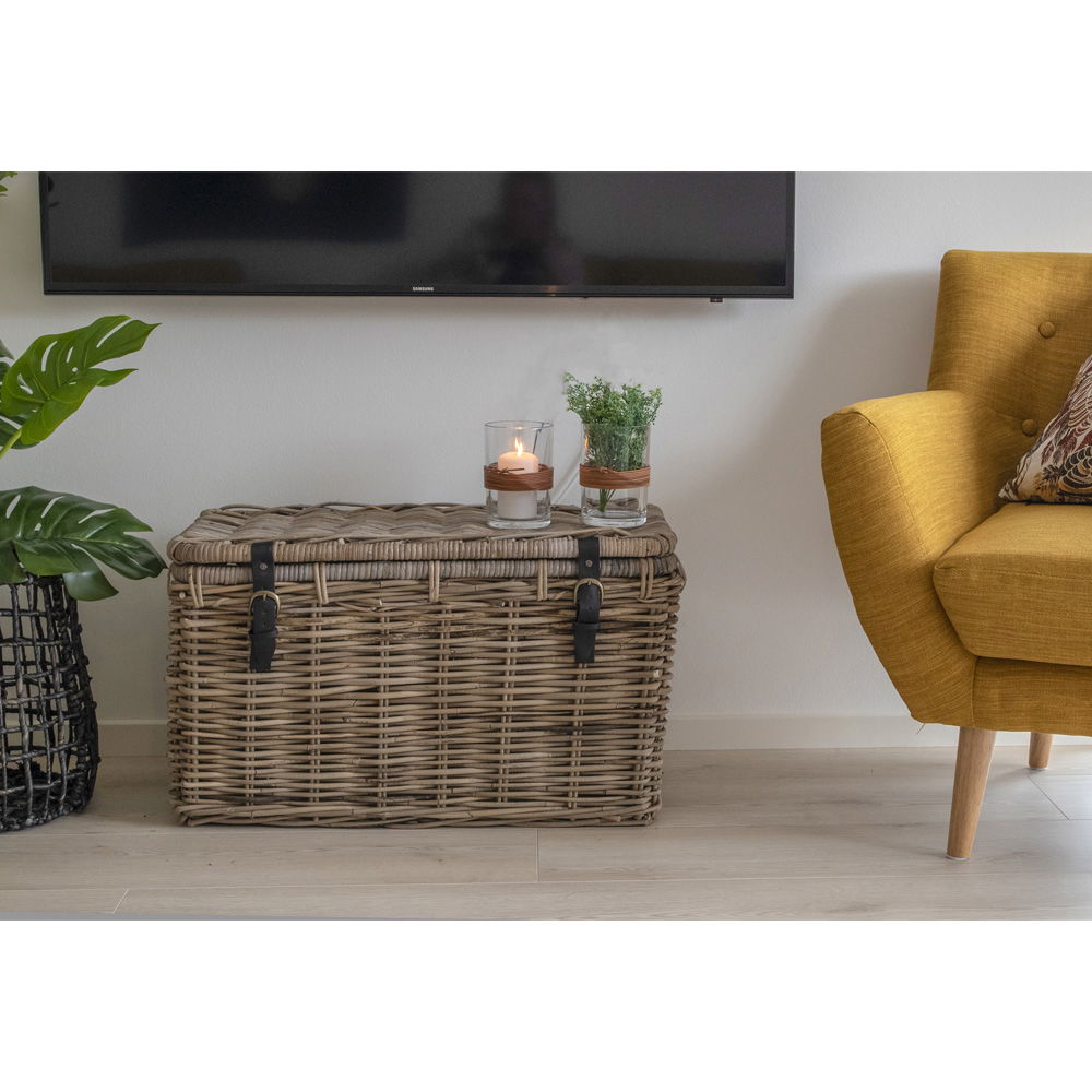 Depok – Aufbewahrungskoffer 3er-Set, Kubu-Rattan, mit Ledergriffen
