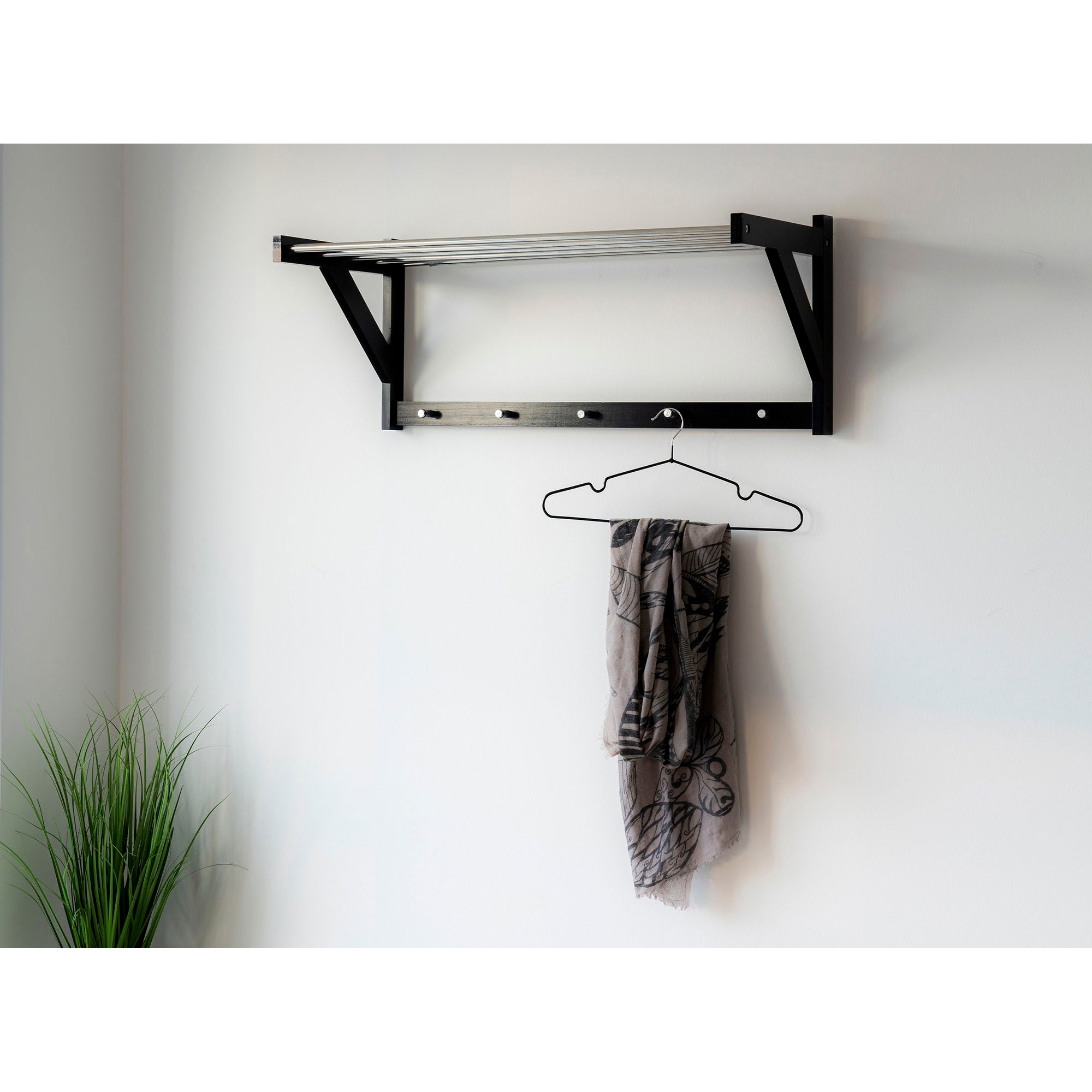 Padova – Hutablage, Stahl & Pappelholz, schwarz, 78 × 32 × 34 cm