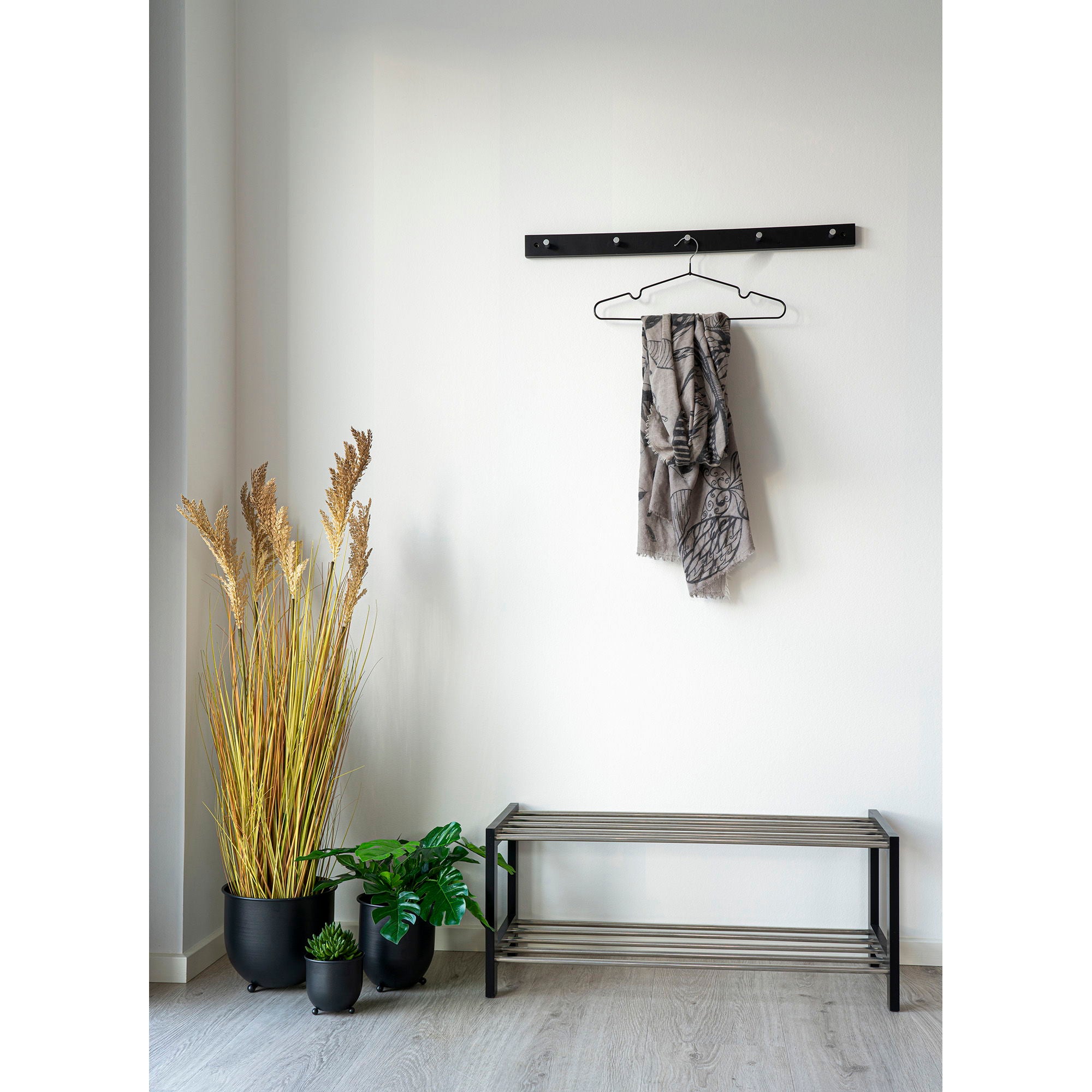 Padova – Schuhregal, Stahl & Pappelholz, schwarz, 78 × 34 × 32 cm