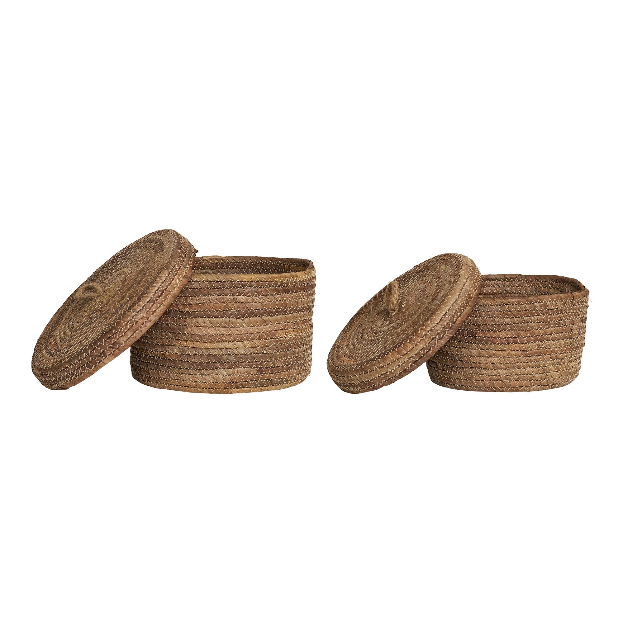 Desio – Körbe mit Deckel aus Bananenblatt, natur, Set aus 2
