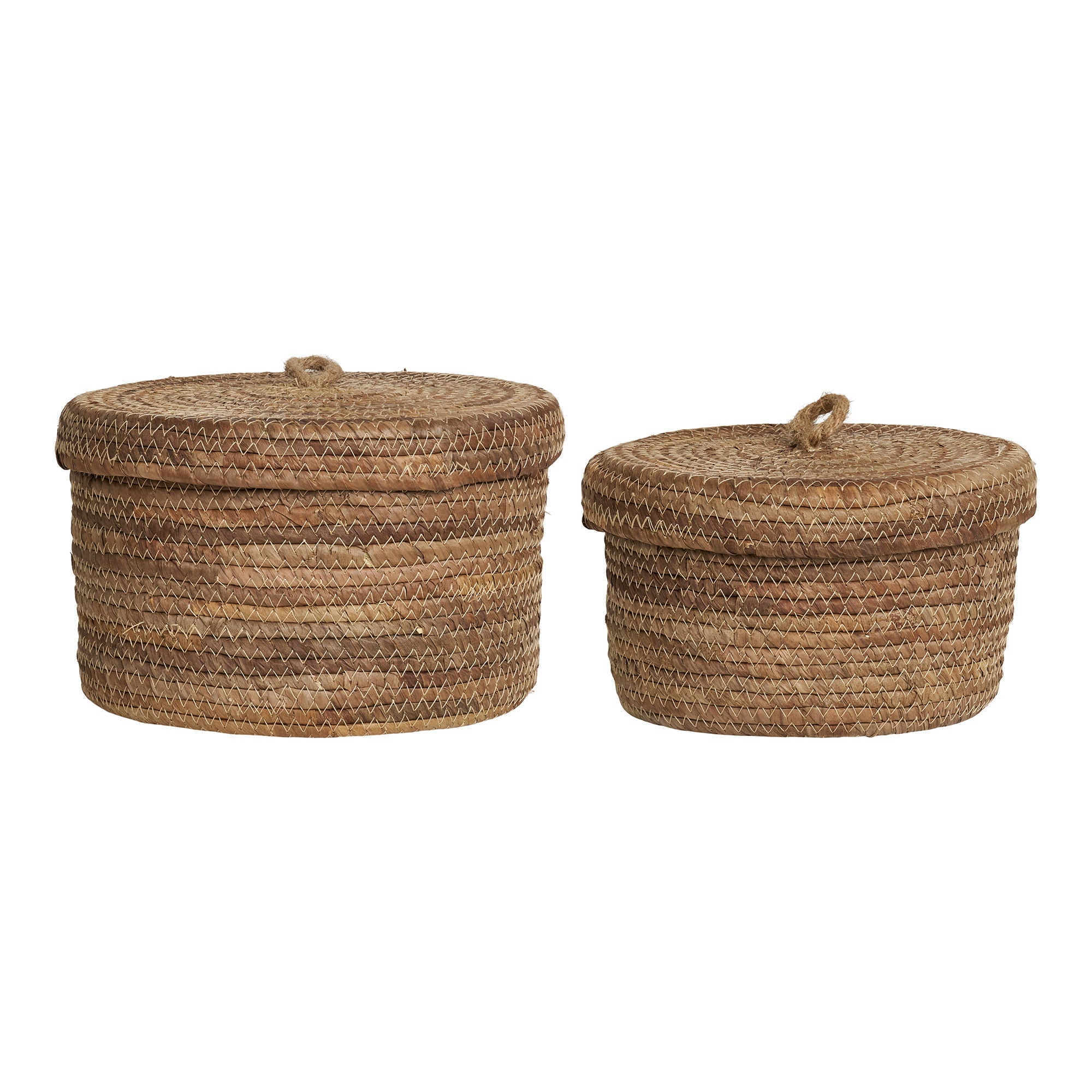 Desio – Körbe mit Deckel aus Bananenblatt, natur, Set aus 2