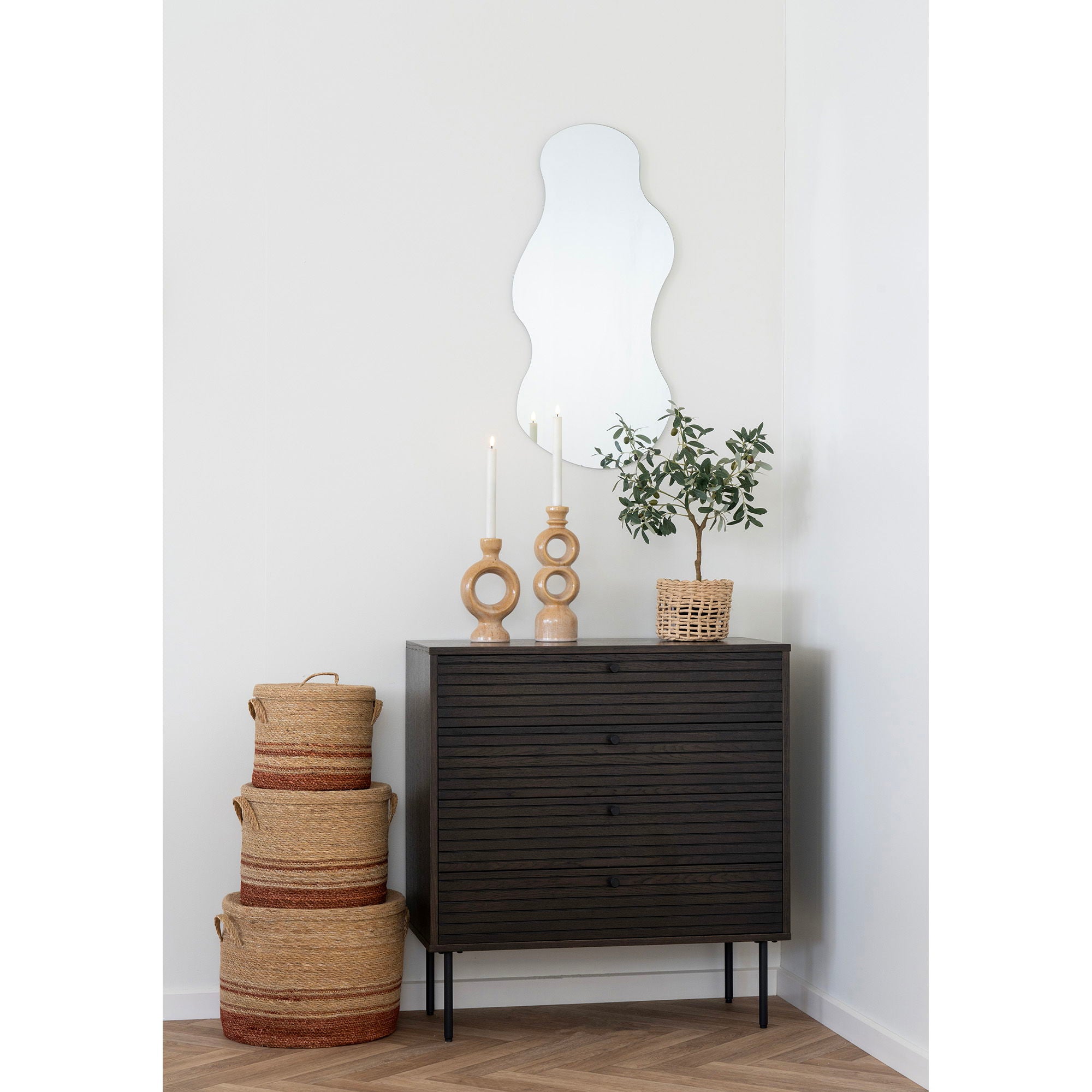 Budoni – Korb-Set aus Seegras, natur/braun, 3-teilig