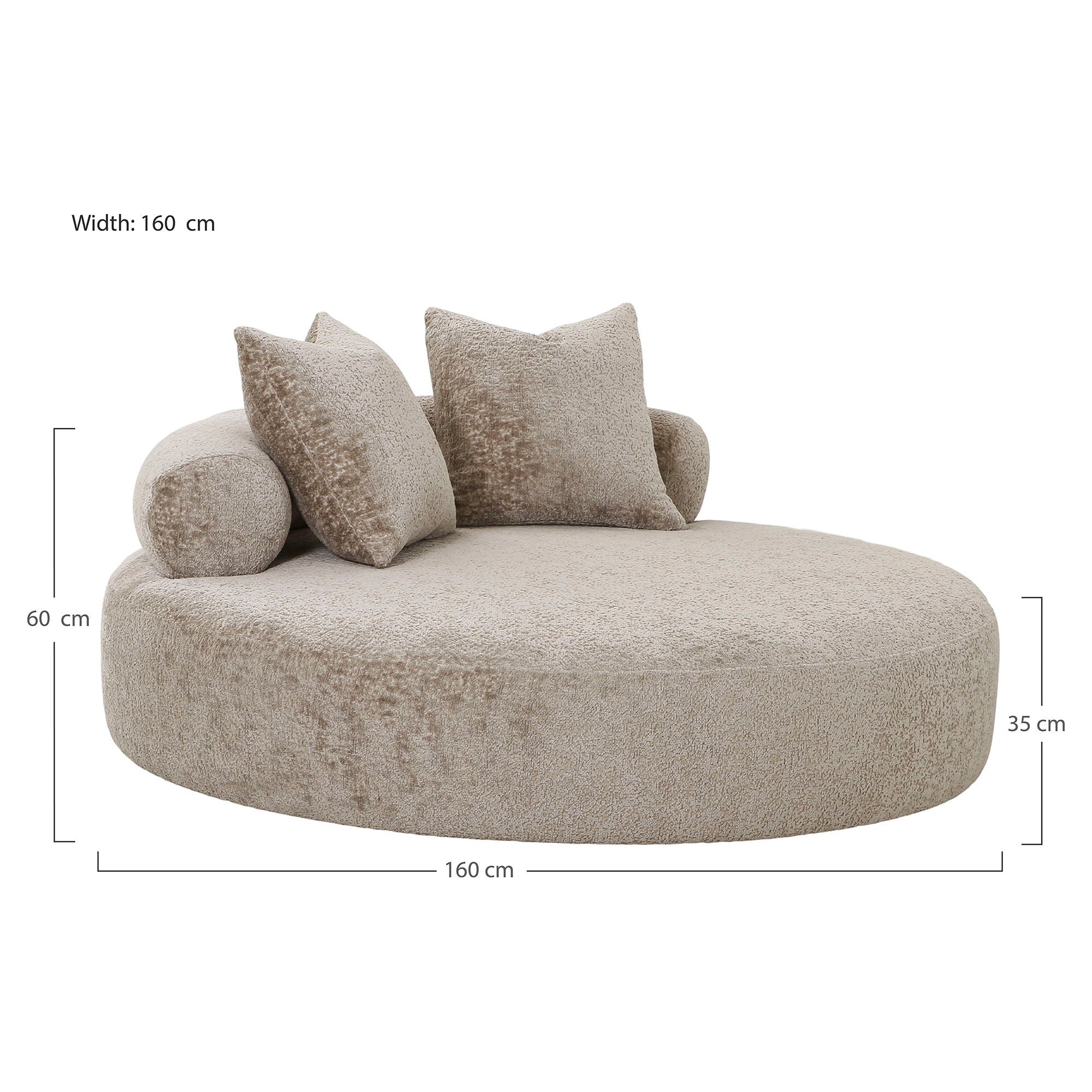 Cairo – Loungesessel mit 2 Kissen, rund, Chenille, Braun