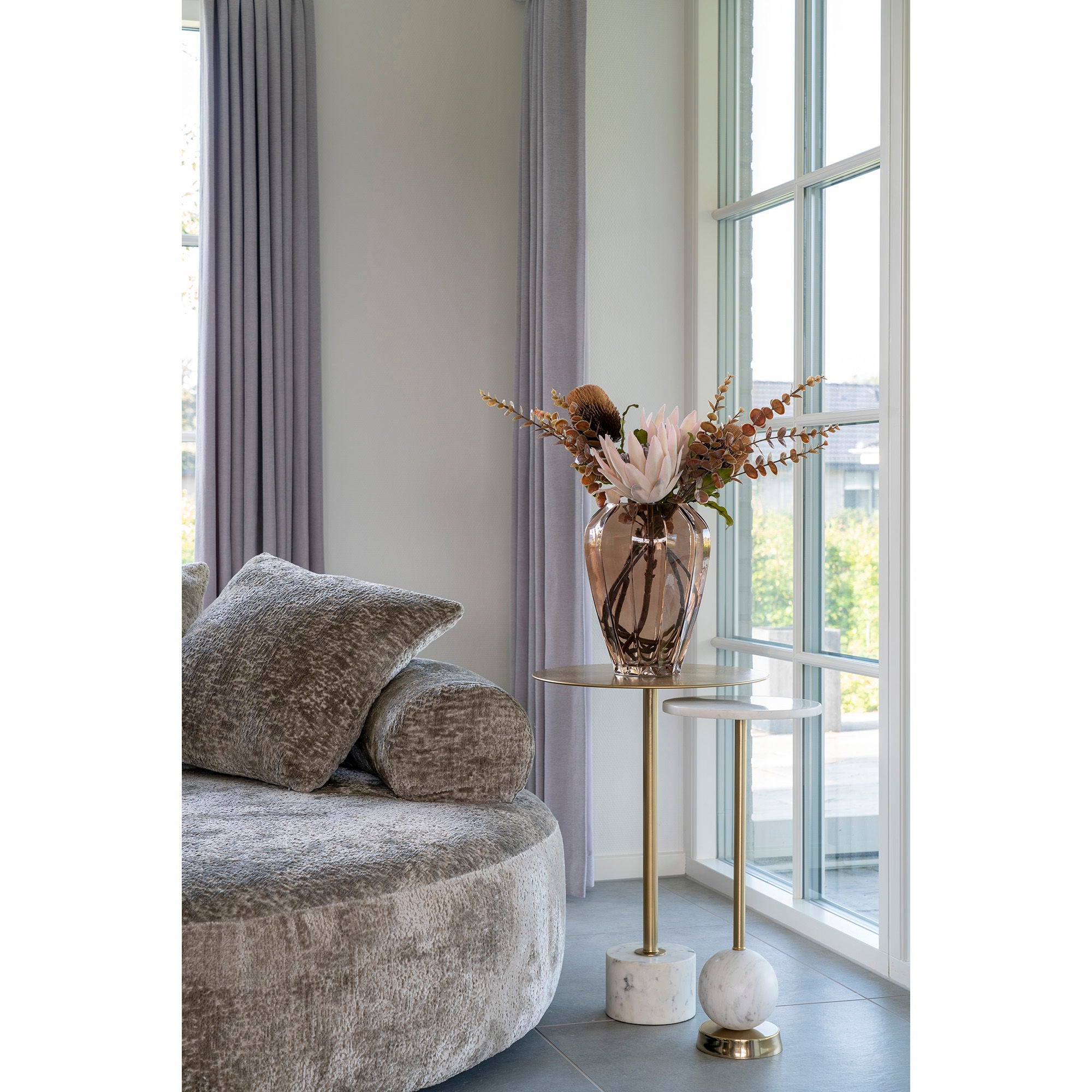 Cairo – Loungesessel mit 2 Kissen, rund, Chenille, Braun
