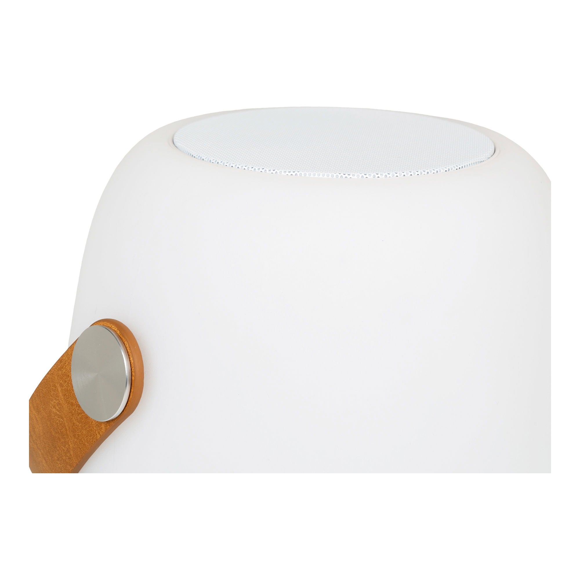 Cardiff LED Lampe – weiß, PE, wiederaufladbar, mit Tragegriff & Bluetooth-Lautsprecher, Ø18×21 cm