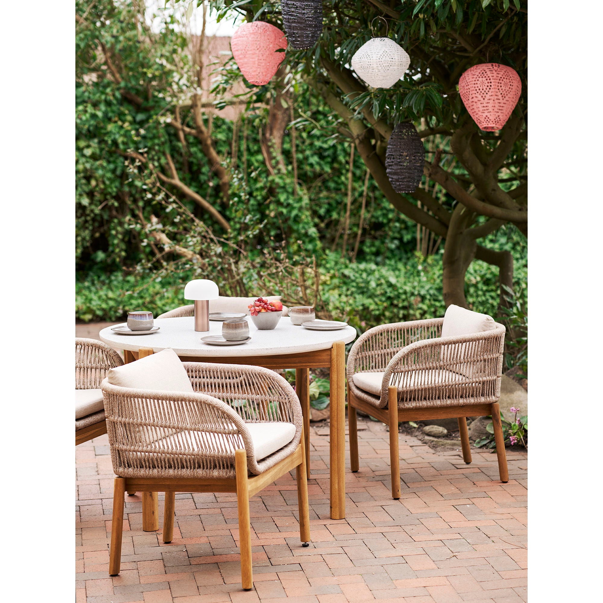 Terracina Gartenstuhl – Akazie, Seil & Stahl, inkl. Kissen, Beige