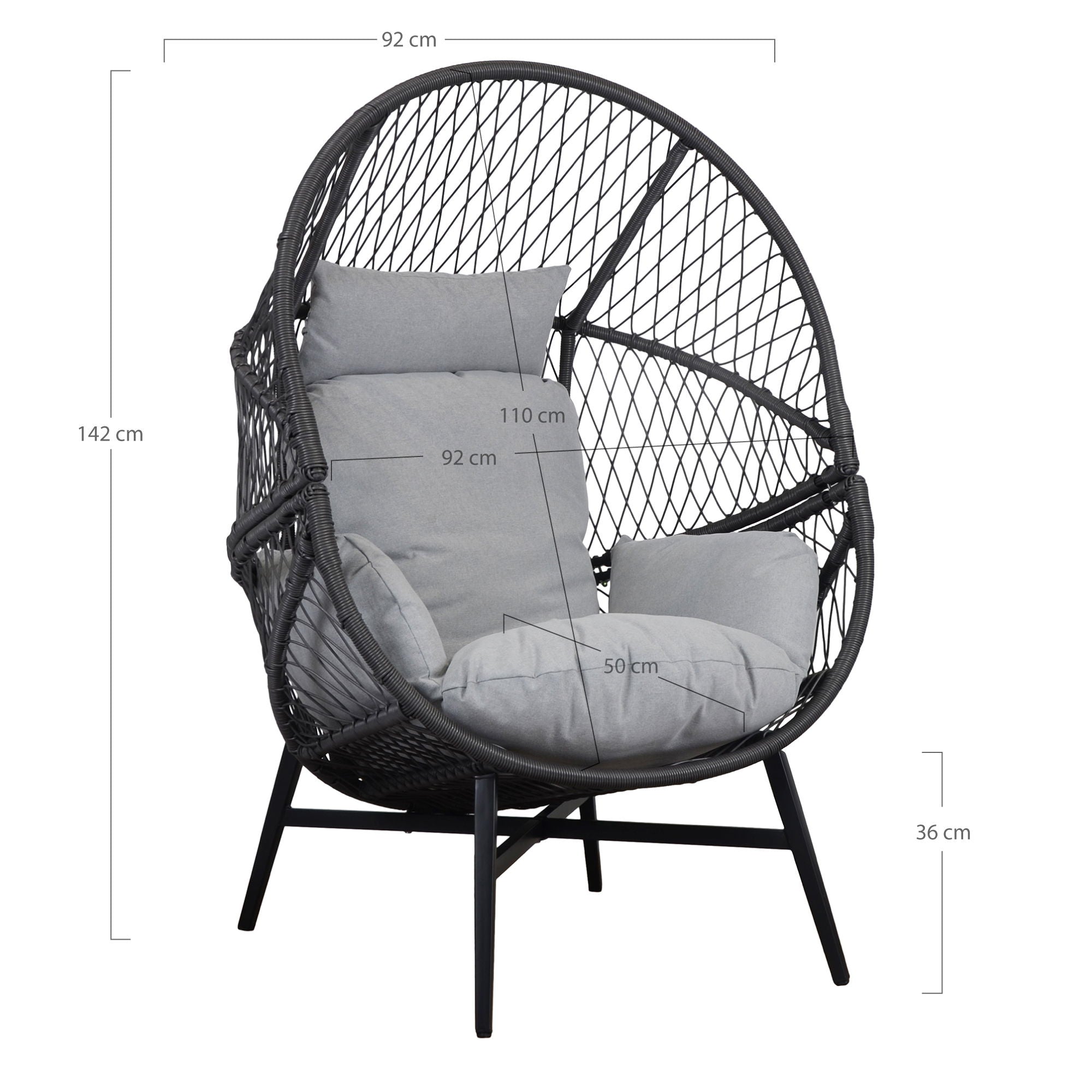 Rosario Lounge Chair – Polyrattan, schwarz, inkl. Kissen