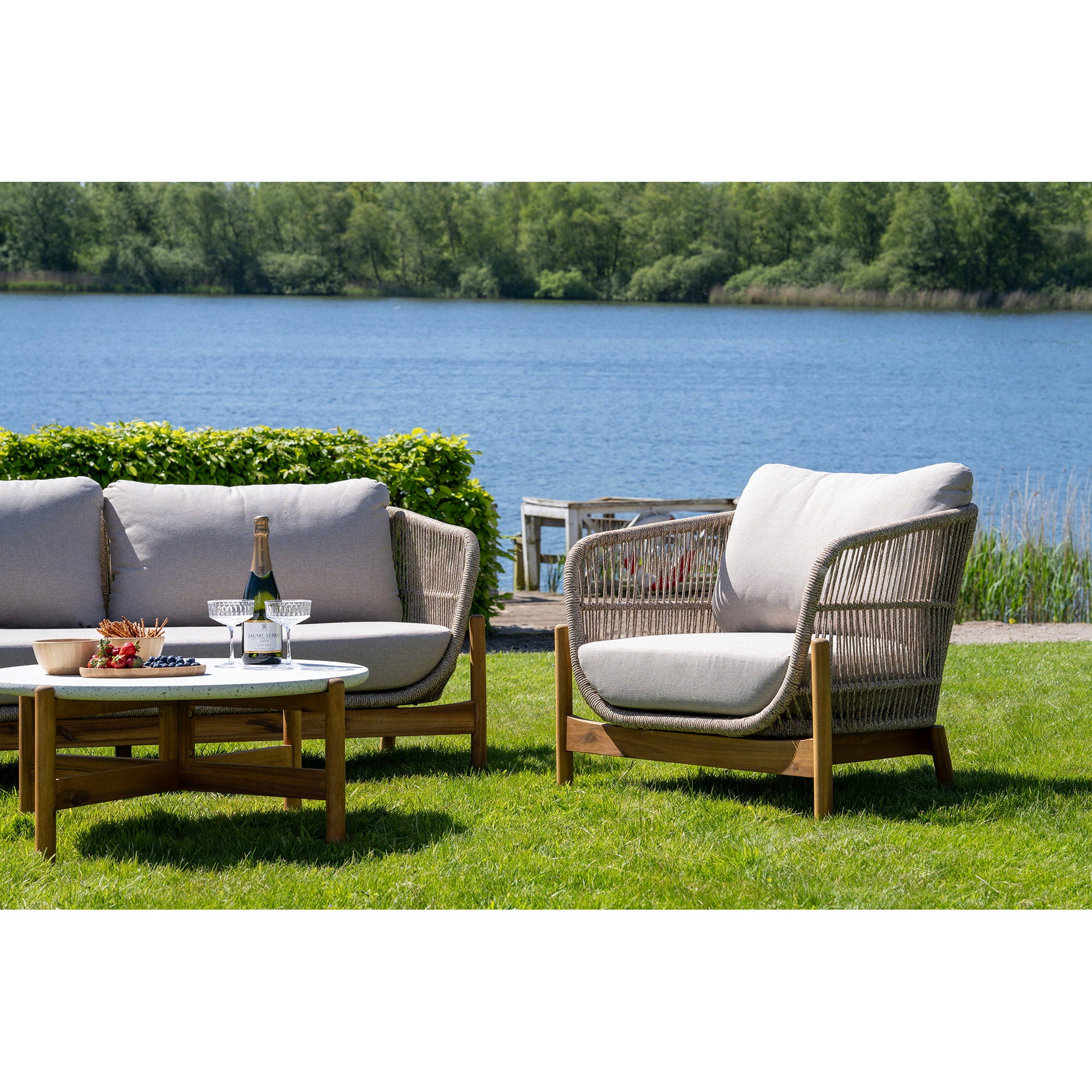 Terracina – Lounge Set, Akazienholz, beige, inkl. Kissen