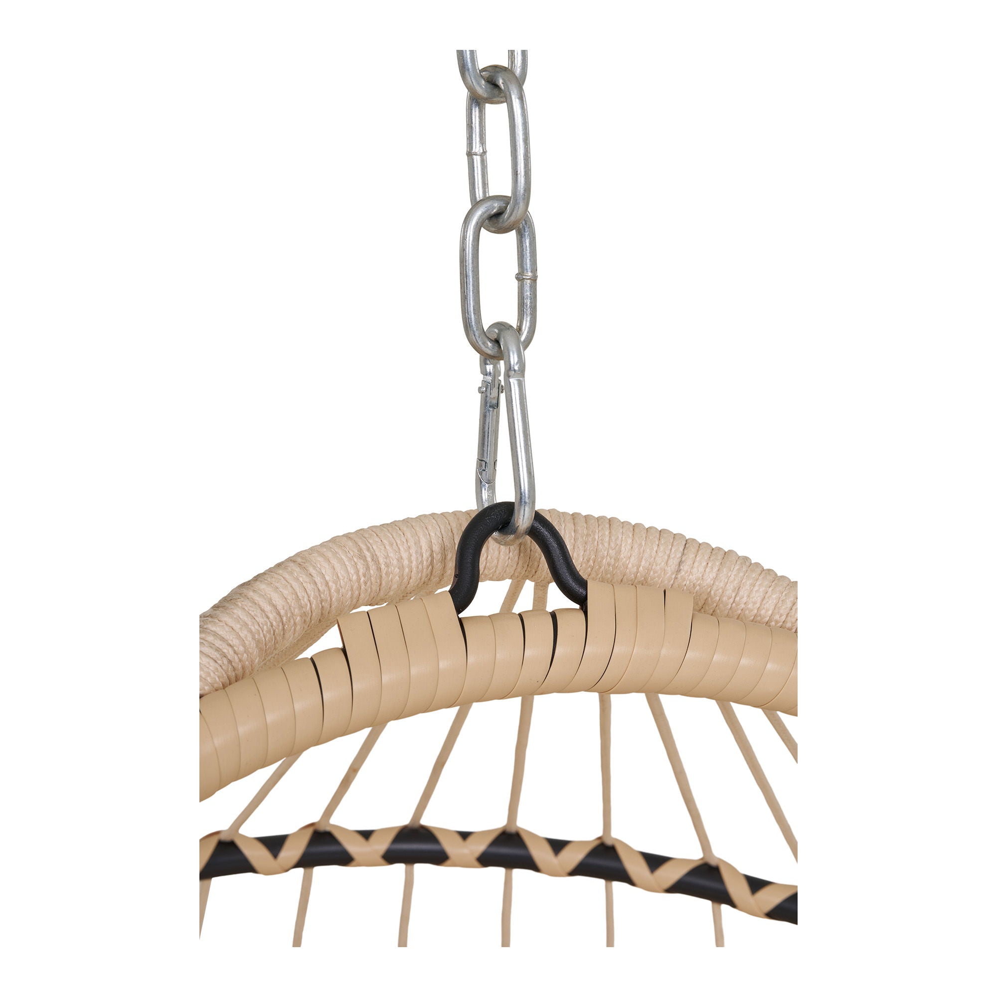 Patras – Hängesessel mit Stahlgestell und Polster, Beige/Schwarz, 117 × 107 × 195 cm