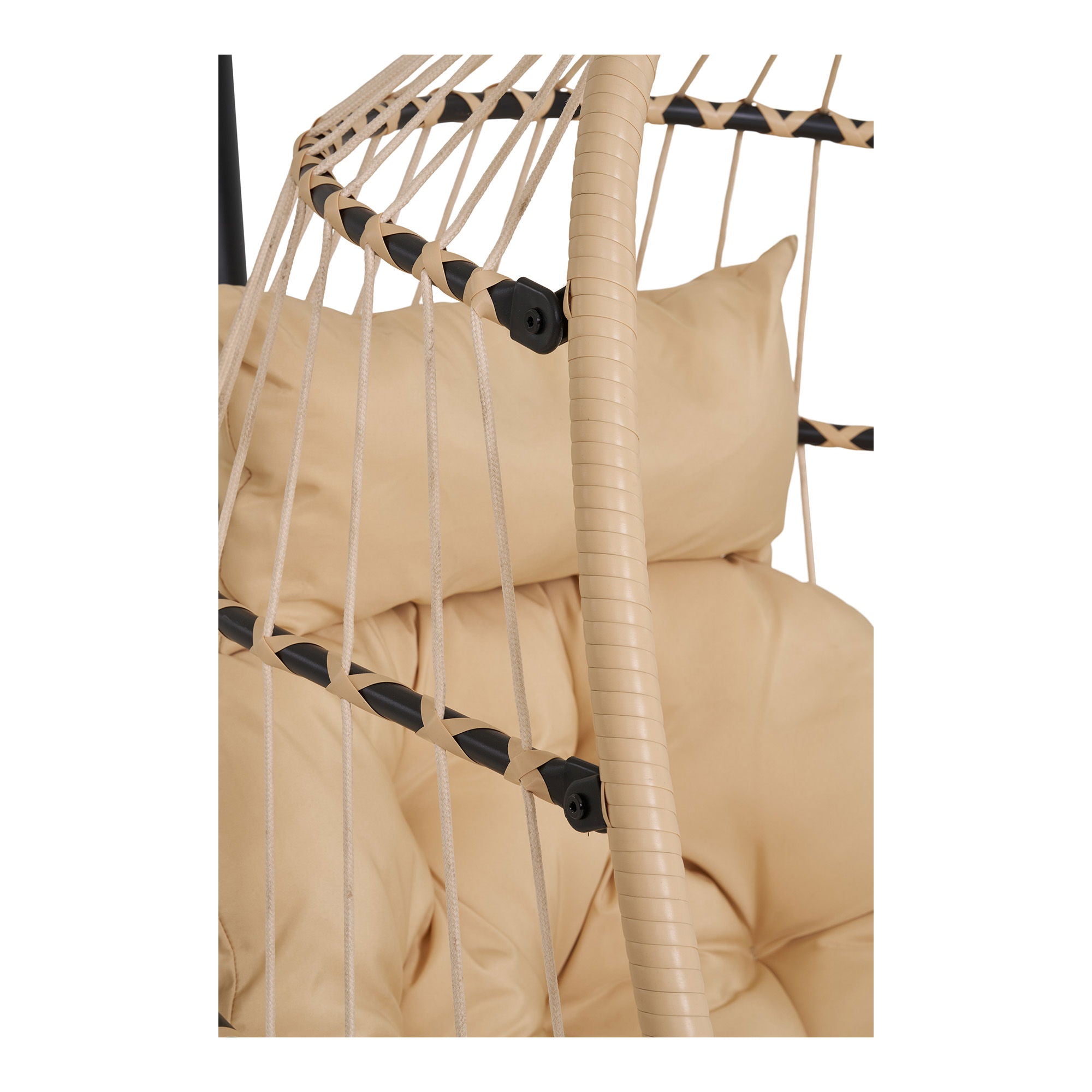 Patras – Hängesessel mit Stahlgestell und Polster, Beige/Schwarz, 117 × 107 × 195 cm