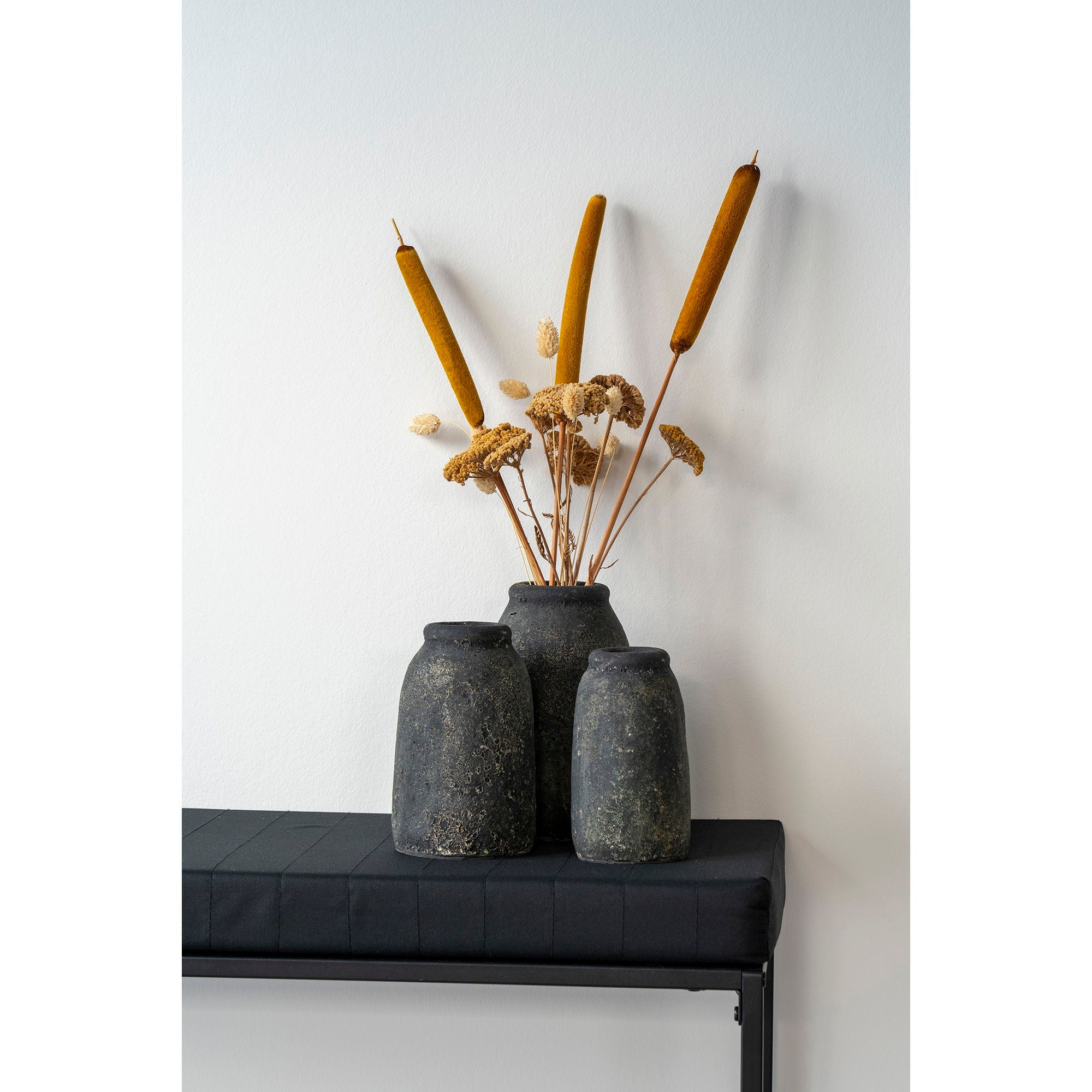 Velas – Deko-Vasen-Set, Terrakotta, antik dunkelgrau, 3-teilig, H17/20/22 cm